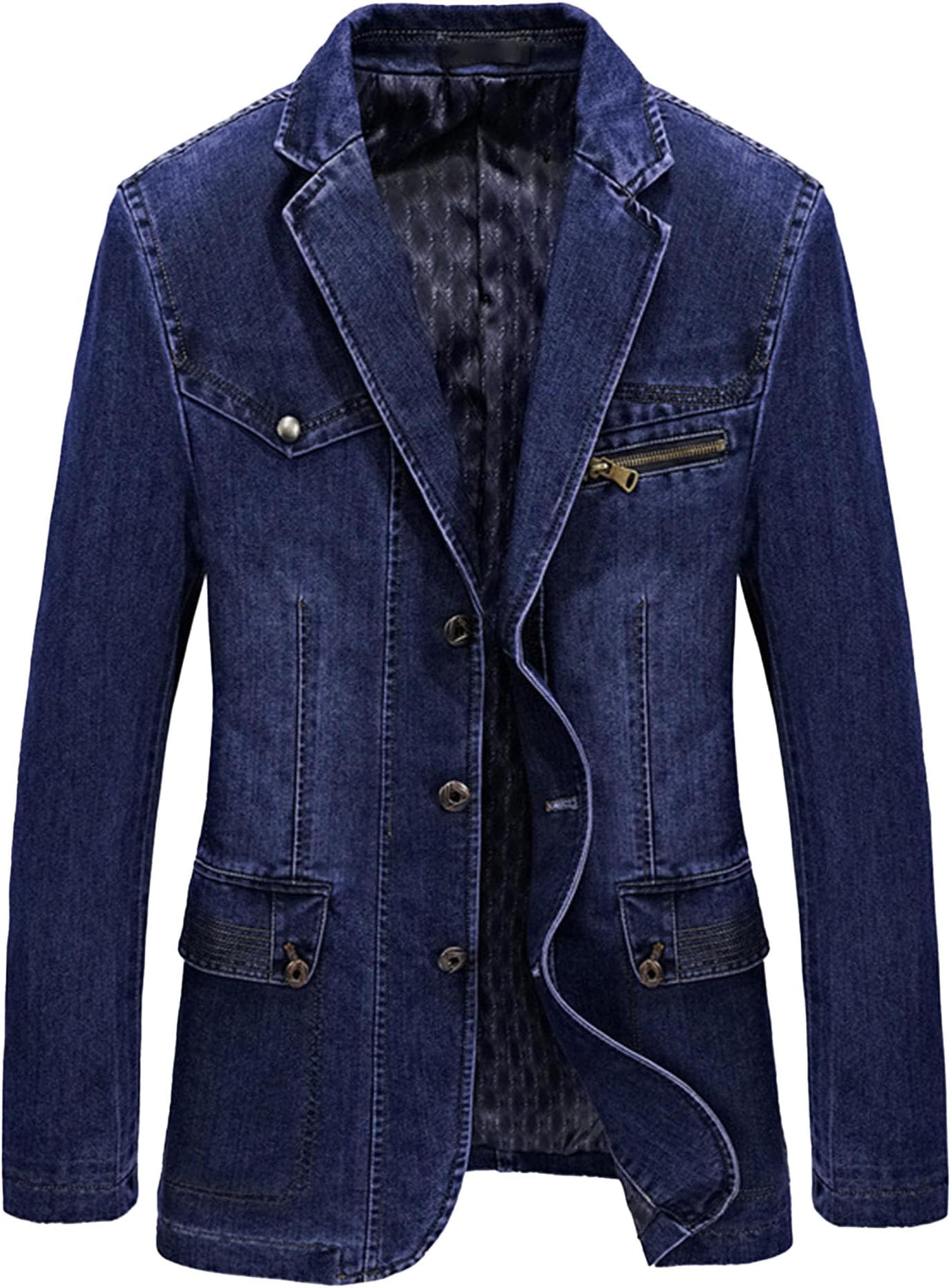 Mens Two Button Denim Suit Jacket Slim Fit Autumn Blazer Sport Coat Lapel Vintage Jean Suits Jackets