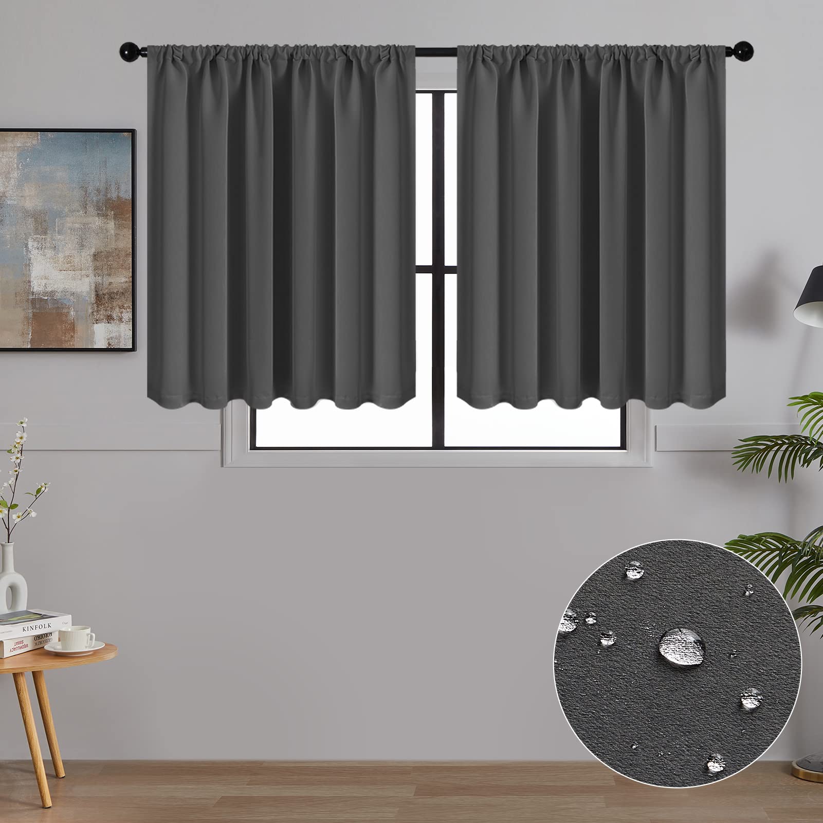 Mrtrees Set of 2 Short Blackout Curtains, Opaque Kitchen Curtains, Panels, Decorative, for Living Room, Bedroom, 45 x 120 cm (H x W), Anthracite — image 1