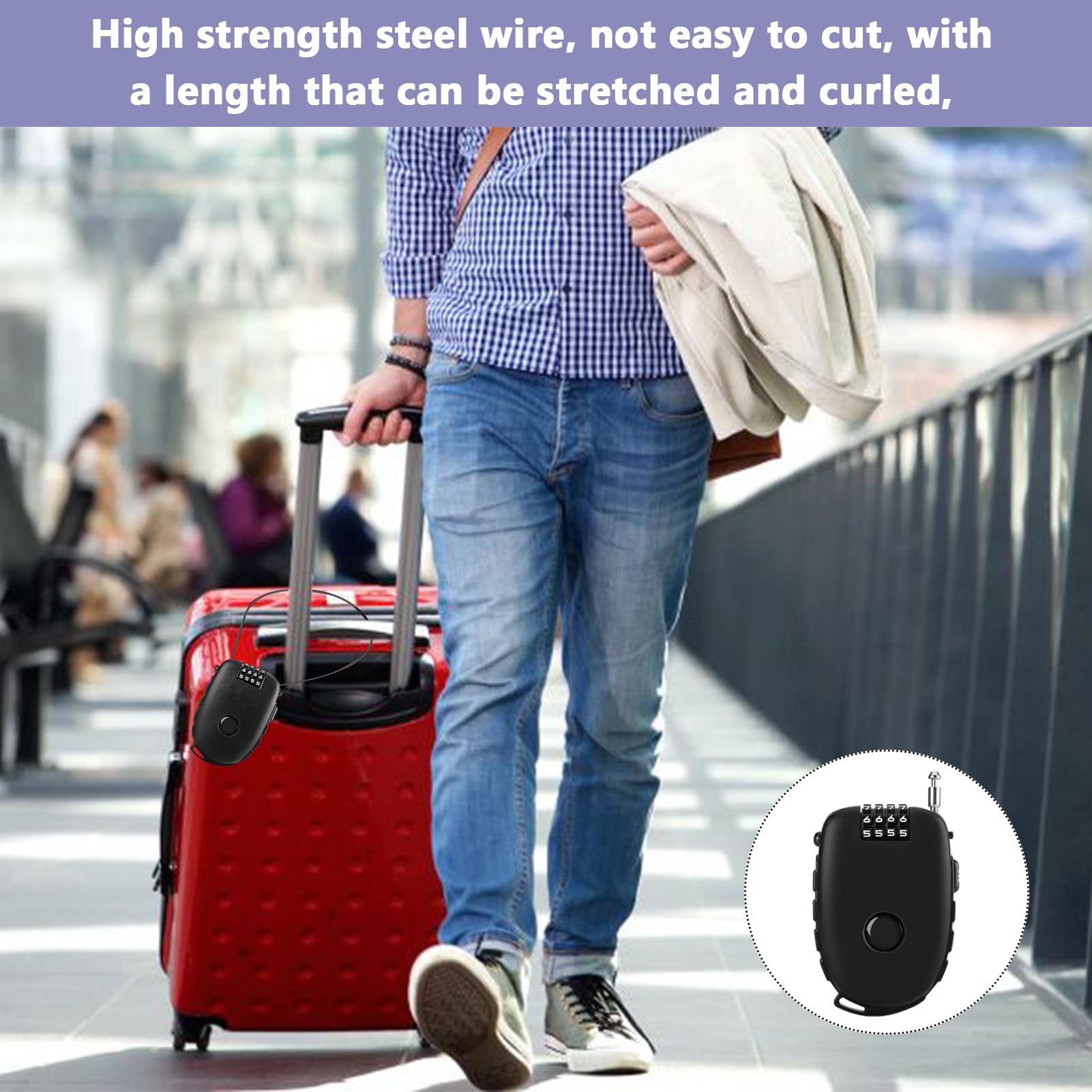 QWORK Misez à 3 Chiffres Serrure à Combinaison, Câble-antivol Vélo, Avec 77cm Câble Rétractable Pour Vélo, Scooter, Moto Et Poussette