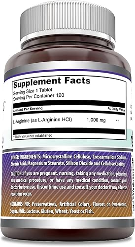 Miniatura 6 de Amazing Formulas L-Arginina 1000mg 120 tabletas Suplemento  El mejor suplemento de aminoácidos para mujeres y hombres  Sin OMG  Sin gluten