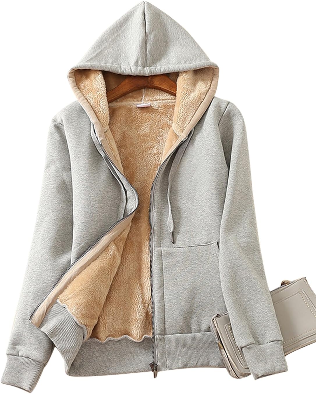 YeokouWomen's Casual Full Zip Up Sherpa Lined Hoodie Sweatshirt Jacket Coat