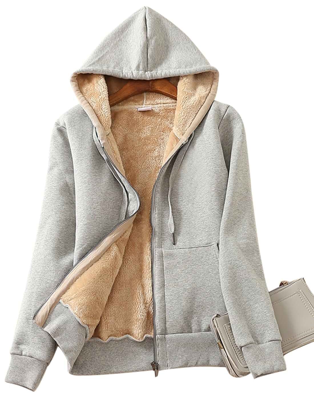 Women’s Casual Full Zip Up Sherpa Lined Hoodie Sweatshirt Jacket Coat