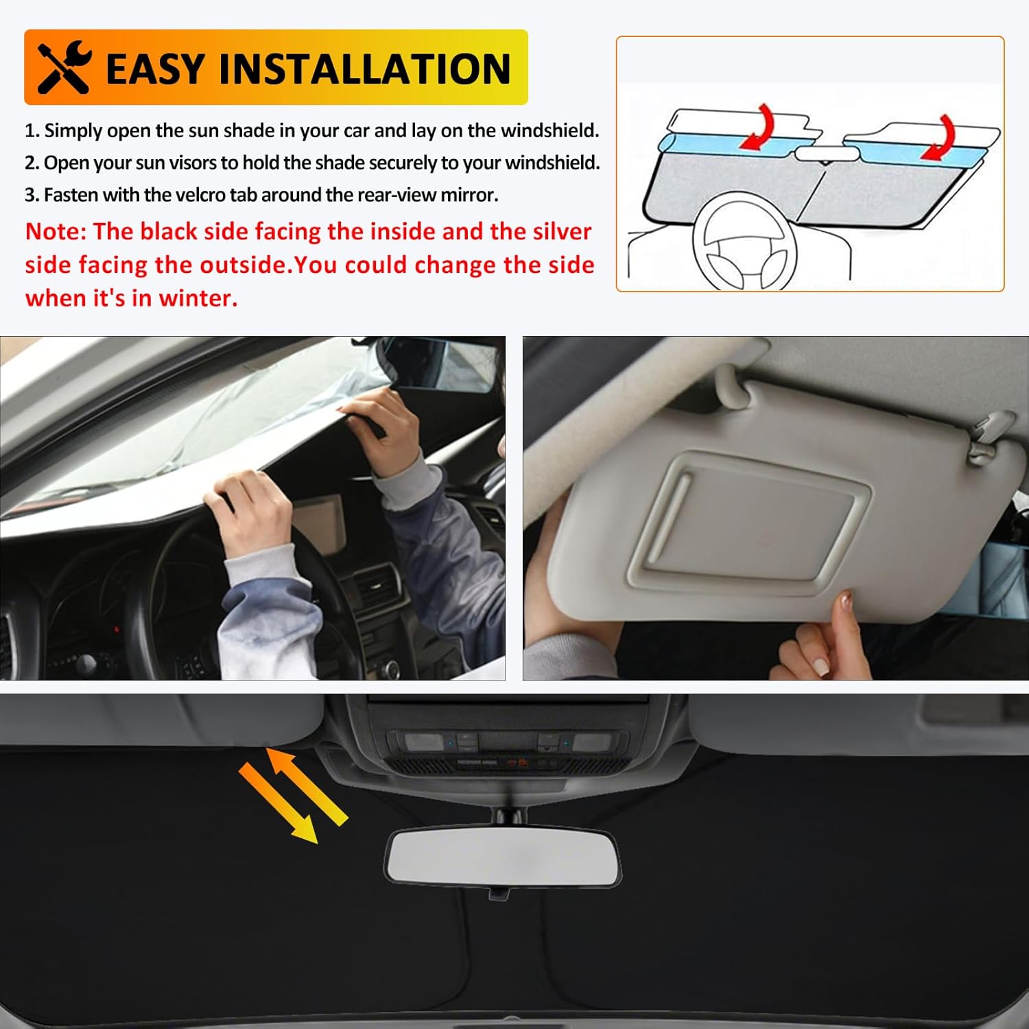 D-Lumina Winshield Sun Shade for Fo-rd Explorer 2020 2021 2022 2023 2024 2025, Foldable Front Sun Shield Protector Blocks UV Rays, Window Sunshade Sun Visor Interior Accessory