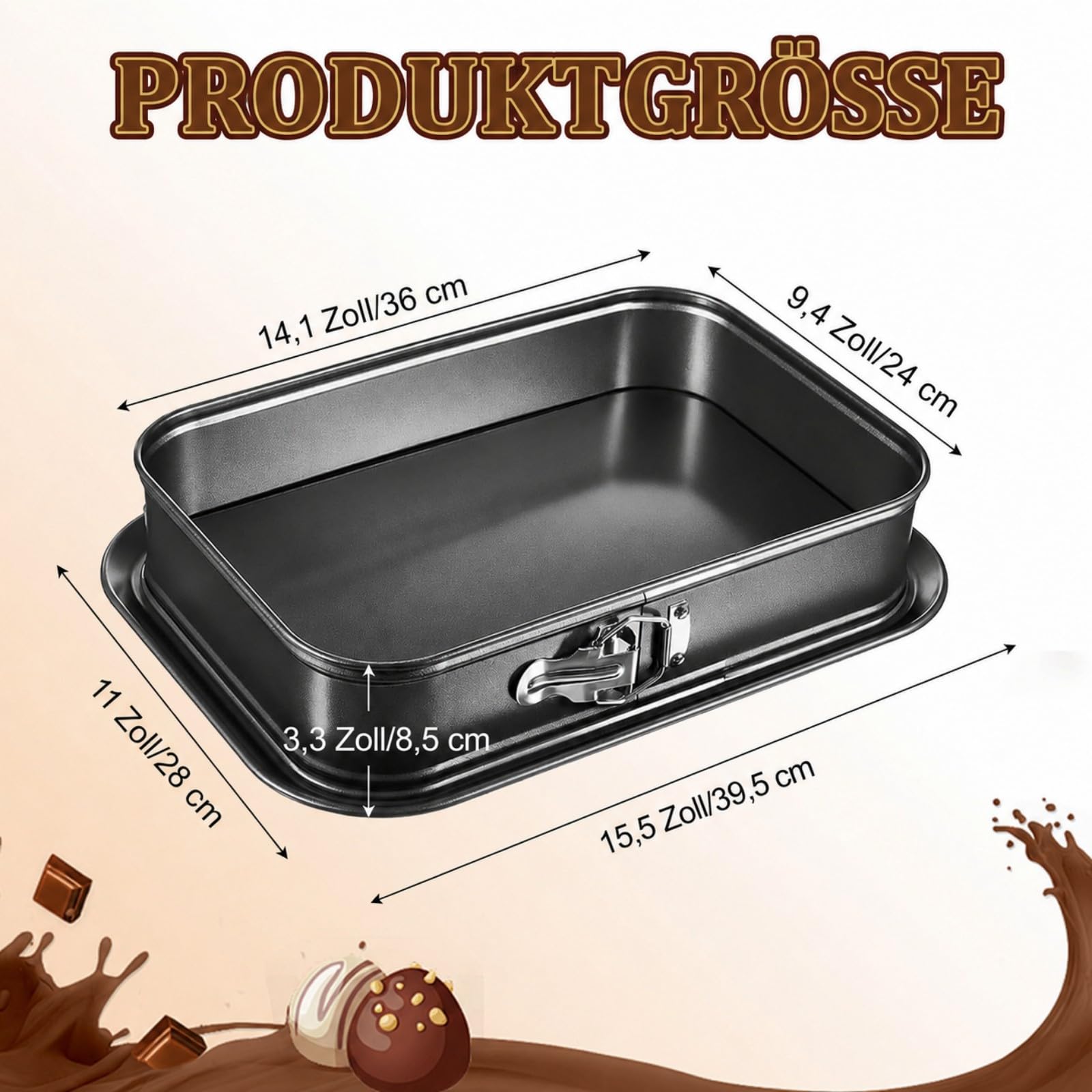 2 stampi rettangolari per torte, 36 x 24 cm, antiaderenti, in acciaio al carbonio con fondo rimovibile, a prova di perdite, per torte di formaggio, tiramisù, brownies, pizza e lasagne
