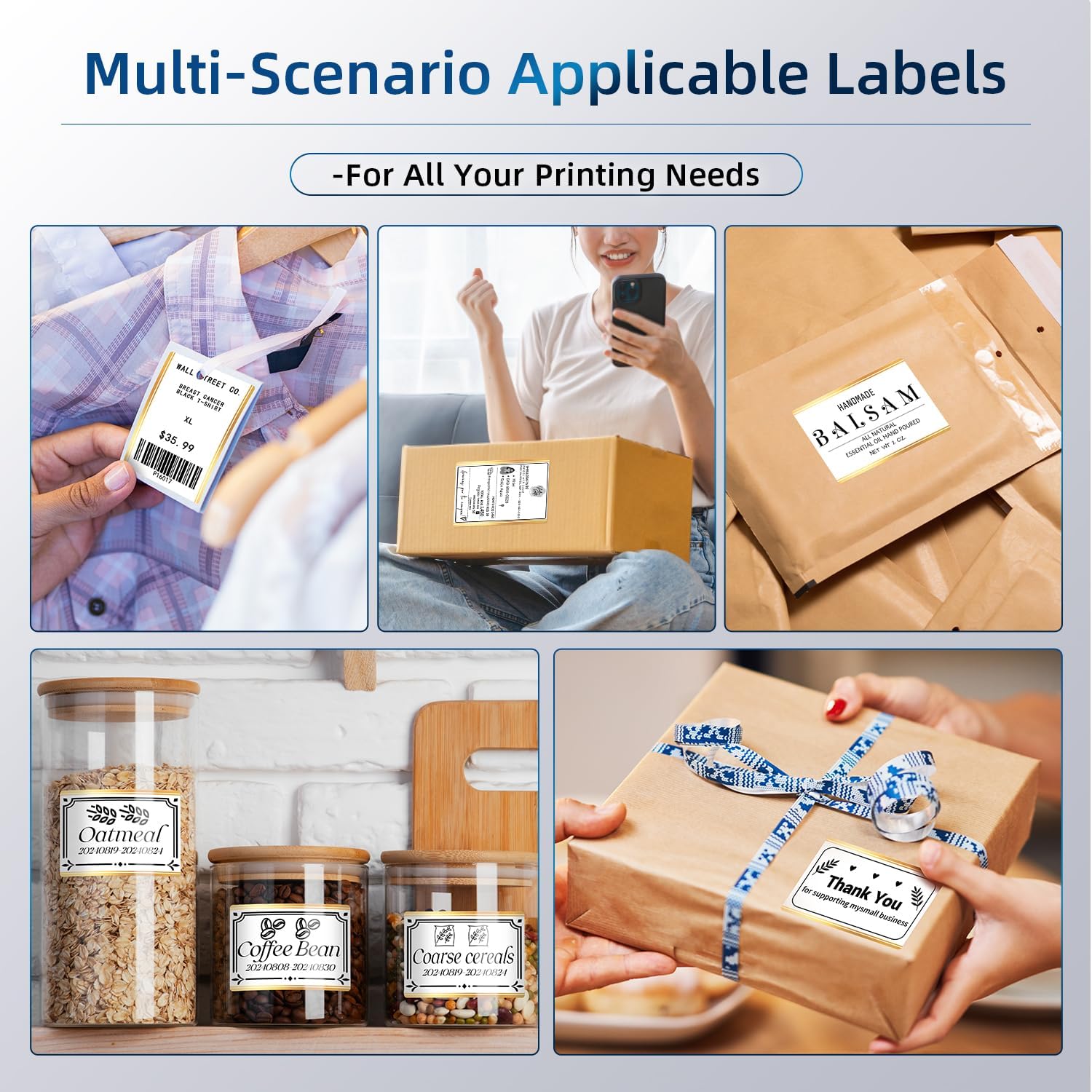 Phomemo M220 Label Maker & 1 Roll Gold Linear Border Label, 2.36"x3.39"(60x86mm)