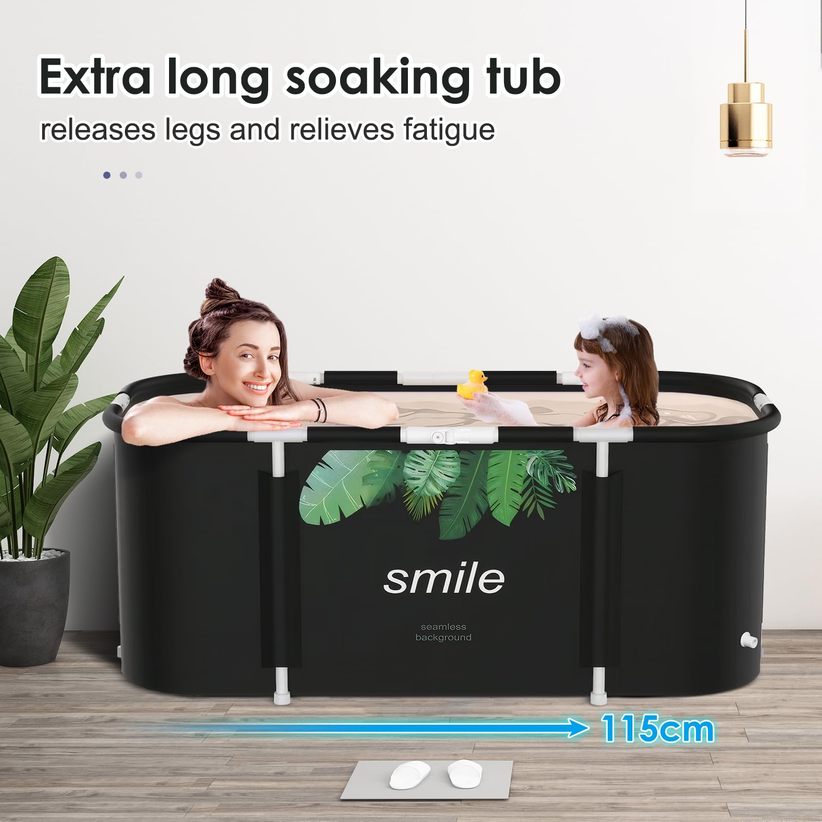 Vasca da Bagno Pieghevole per Adulti, 115 x 60cm Facile Installazione, Vaschetta Pieghevole Eco-Friendly, Ideale per il Relax Domestico e SPA,Vasca da bagno portatile (Foglia)