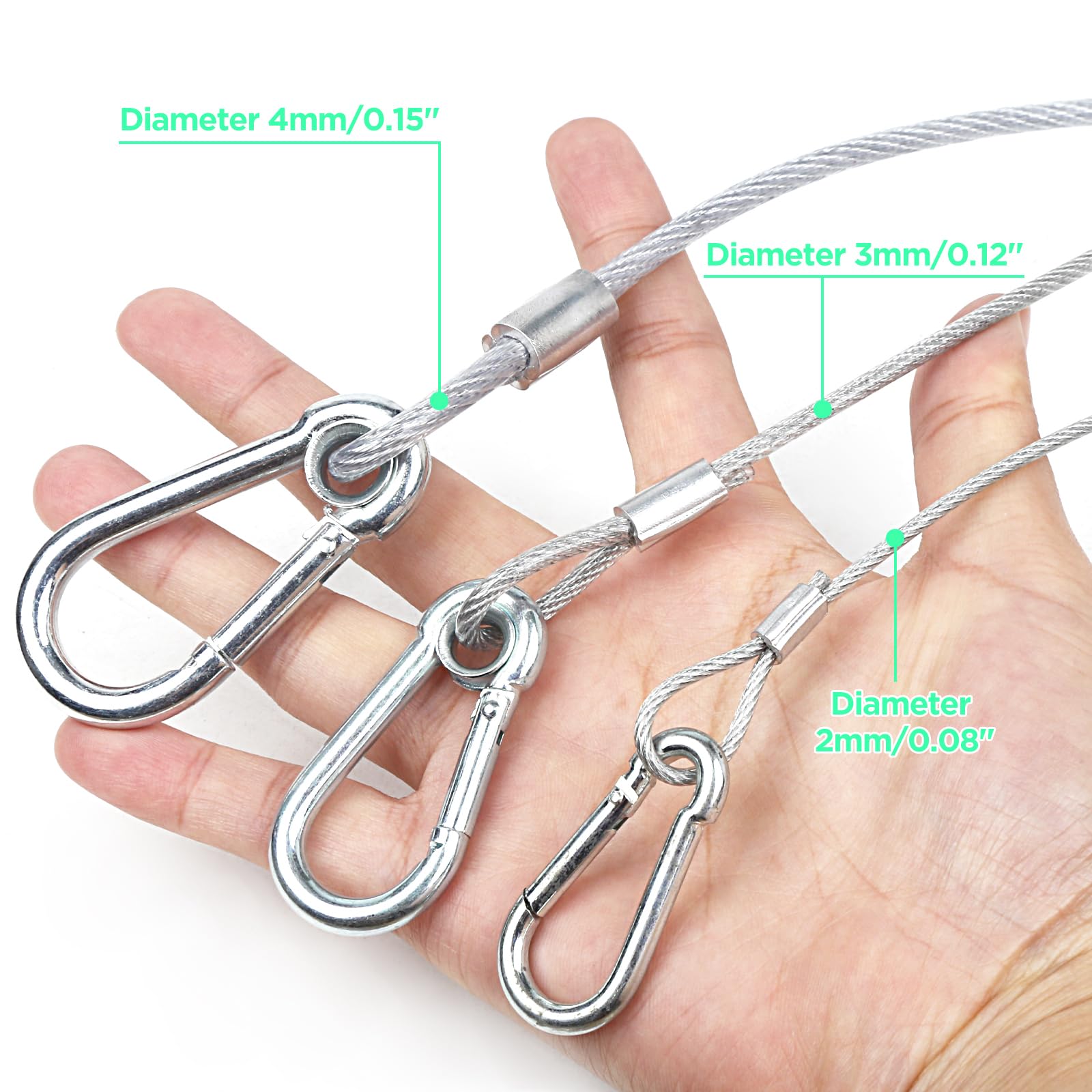 4Pack Elingue Securite Cable de Securite Acier Eclairage de Scene, 85cm Steel Safety Cable Chain Rope Light Hooks, élingue de Sécurité Corde Securite Acier Crochet Lumiere dj Clamps for Truss Bracket