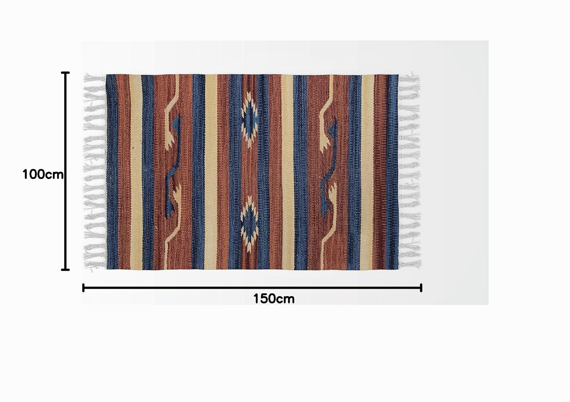 Tappeto bagno cucina camera da letto cotone art.kilim con frange lavabile in lavatrice fantasia etnico colorato (100x150 cm, Disegno 5- Fiori)