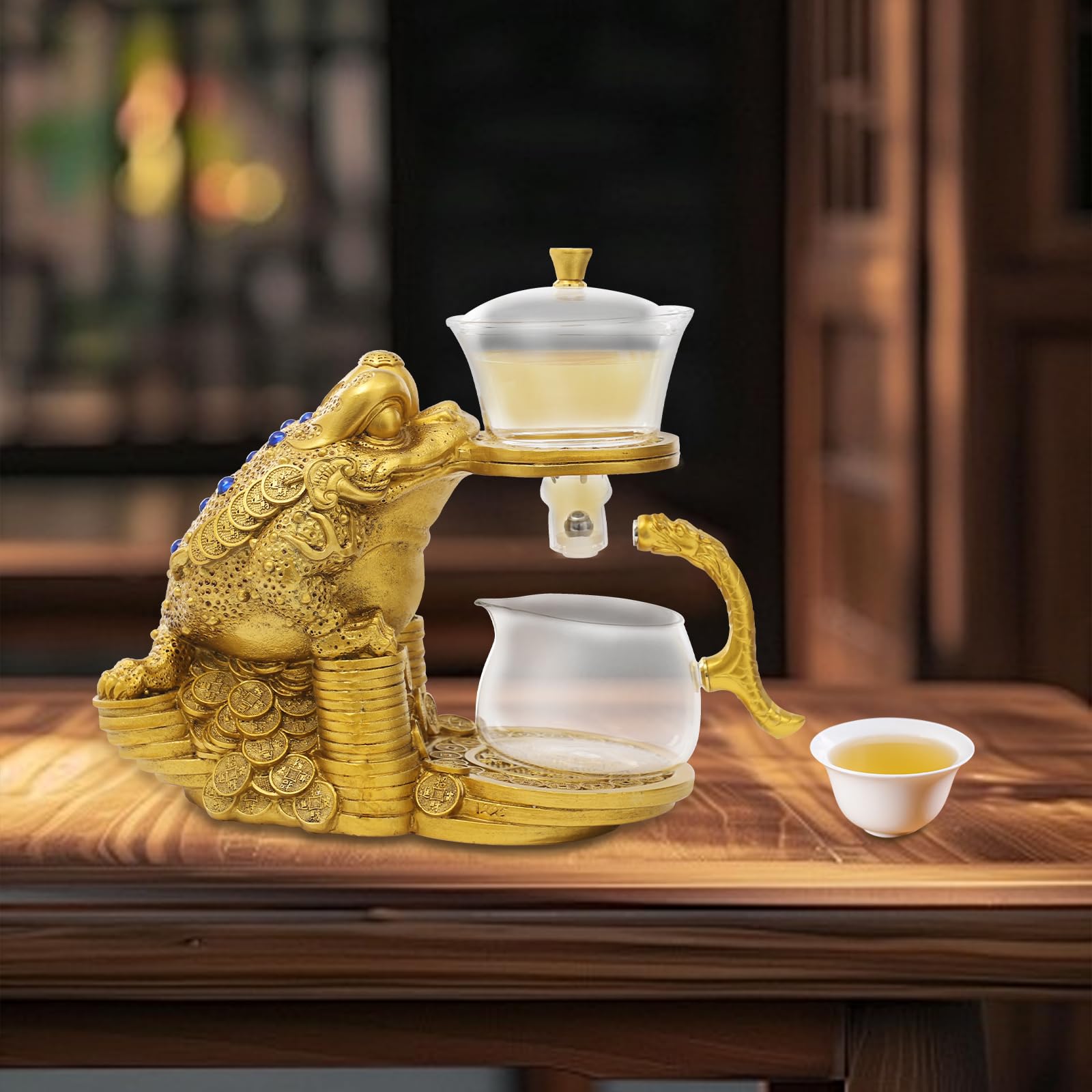 Tetera magnética de 350 ml, Ideal para el hogar o para Uso Creativo. Juego de té con Forma de cigarra Dorada y Pico en V. Tetera semiautomática de Vidrio para Uso doméstico o de re