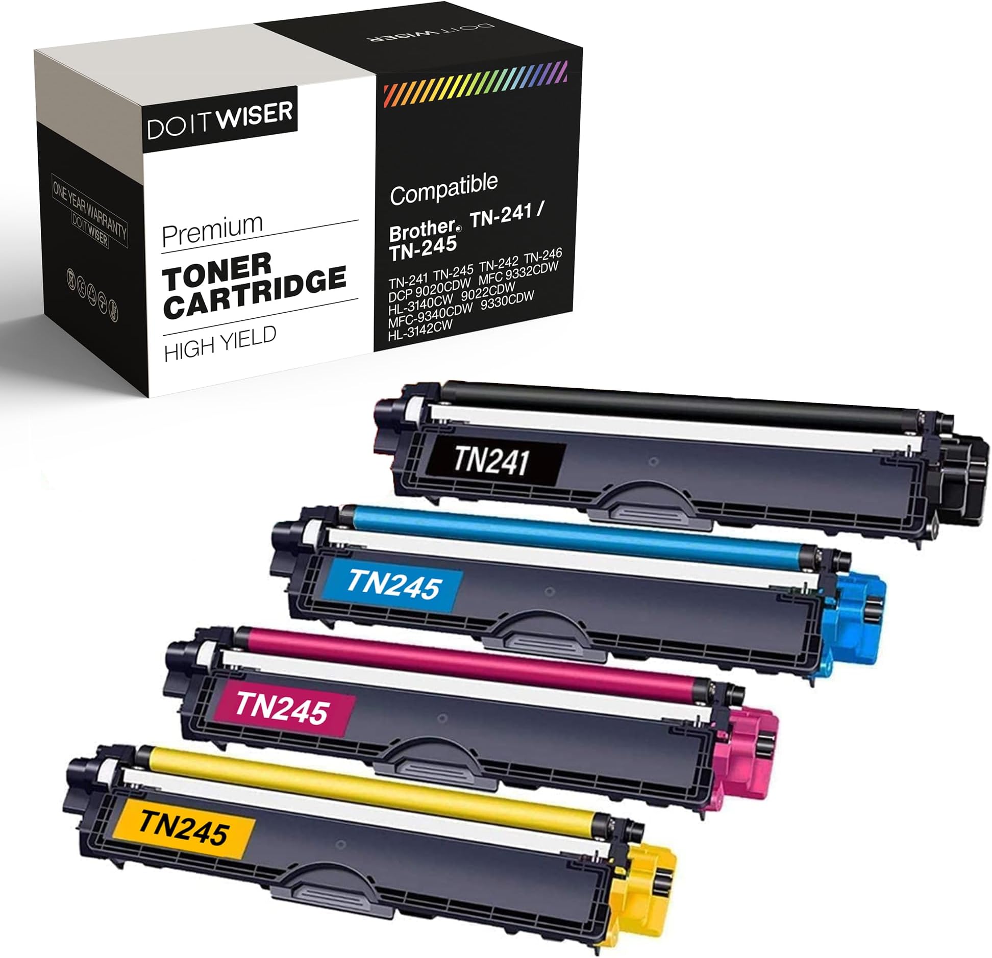 Lot 4 Toners Originaux Brother TN-241 (BK, C, M, Y) Pour HL-3140CW, DCP-9020CDW