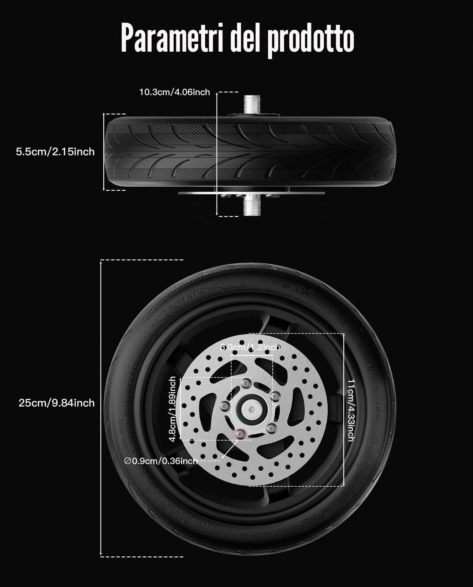 Assemblaggio ruote anteriori 60/70-6.5 compatibile con Segway Ninebot F2 / F2Plus / F2 Pro, ruote anteriori complete da 10 pollici, con pneumatici a vuoto e parti originali del hub ABS