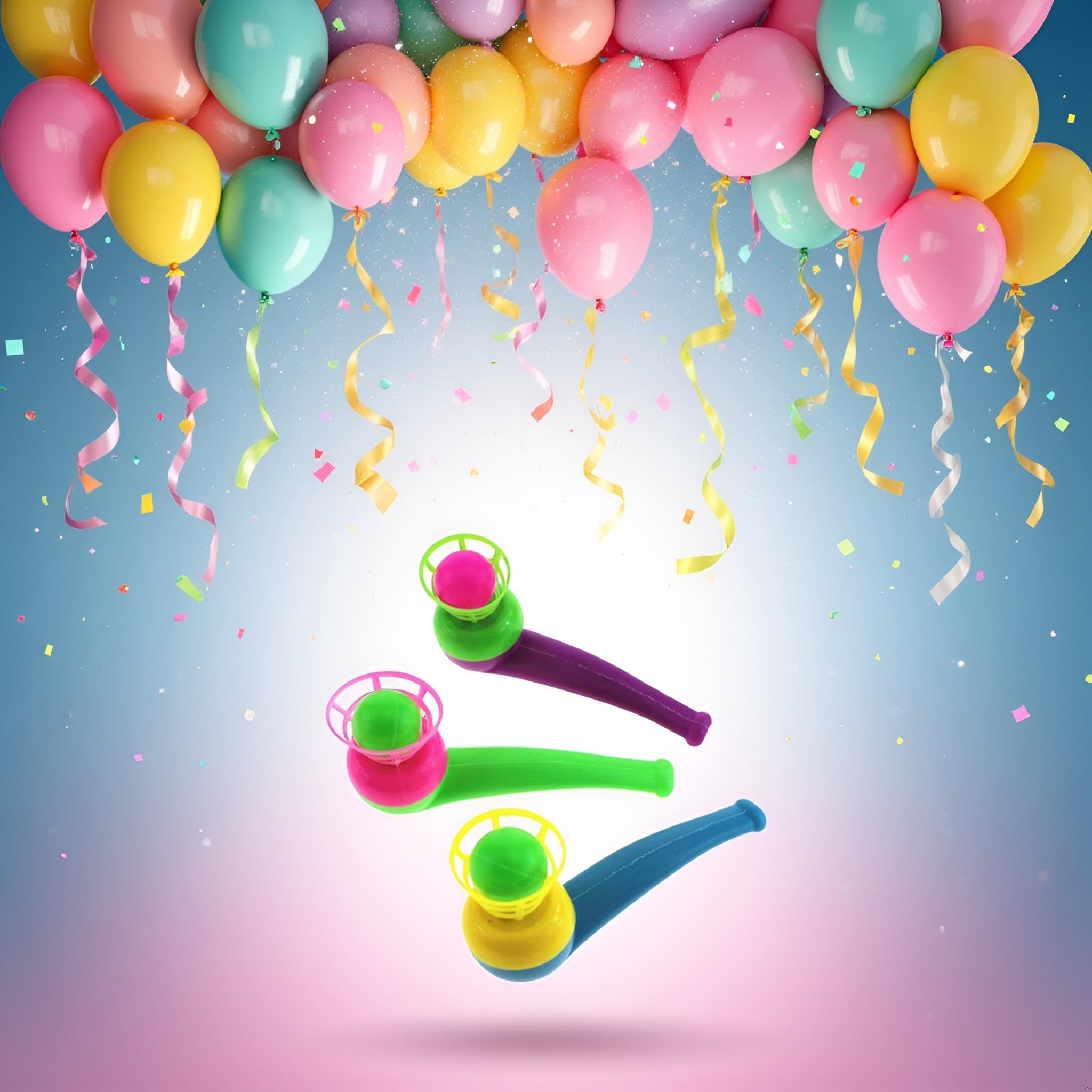 Pchnfei 3 Pcs Random Color Floating Blow Pipe Balls, Floating Blow Pipe & Balls Balance Blowing Party Supplies - Image 4