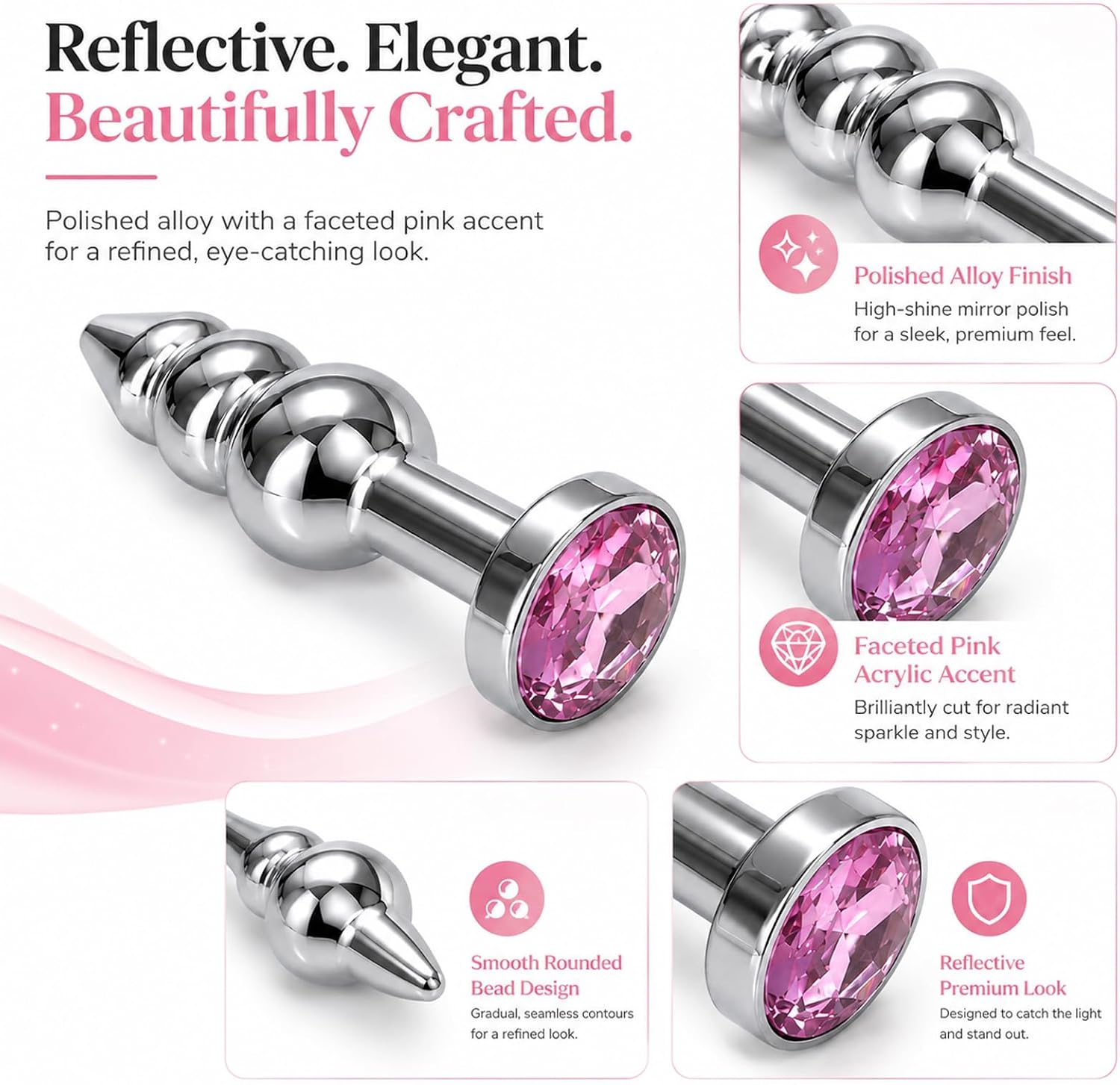 Metal Anal Trainer Butt Plug for Beginners, 3 Beads Anal Sex Toy, Pink