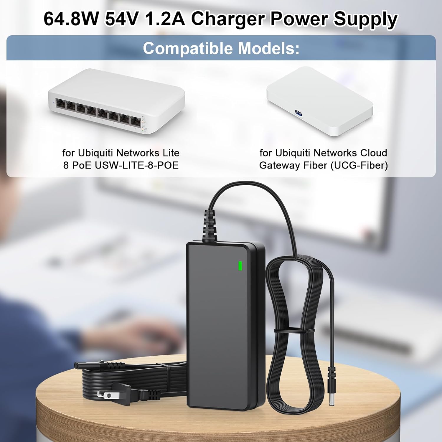 54V AC/DC Adapter Charger for Ubiquiti Network USW-Lite-8-PoE, for UniFi Lite 8 PoE 8-Port Gigabit Ethernet Switch NY-PW0L2-05401100 54VDC 1.2A 64.8W Charger Power Cord Supply Cable
