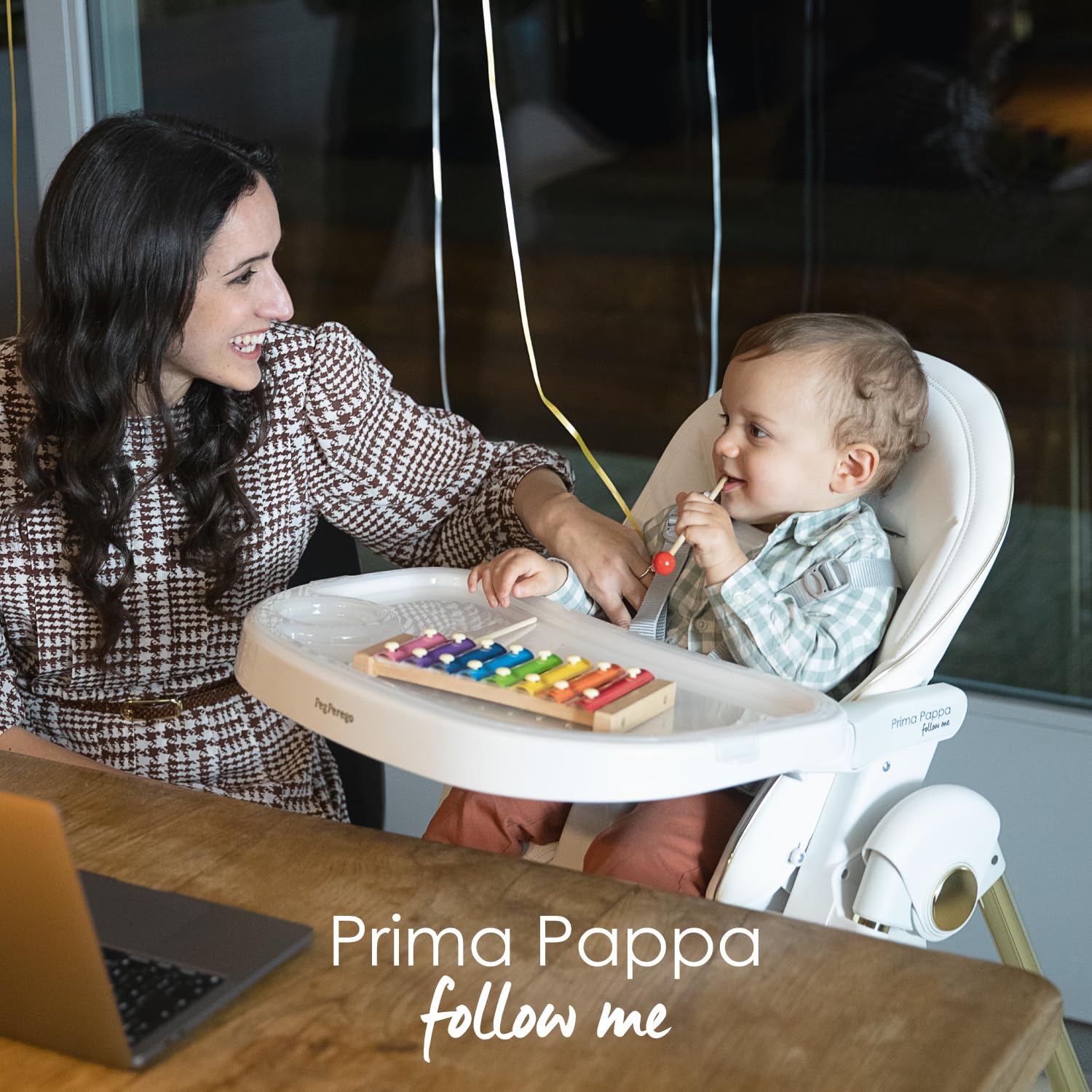 Peg Perego Prima Pappa Follow Me Seggiolone Pappa Neonati Reclinabile, Funzione Sdraietta, 4 ruote, Pieghevole e Ultracompatto, per Bambini da 0 a 3 Anni (0-15 kg), Astral