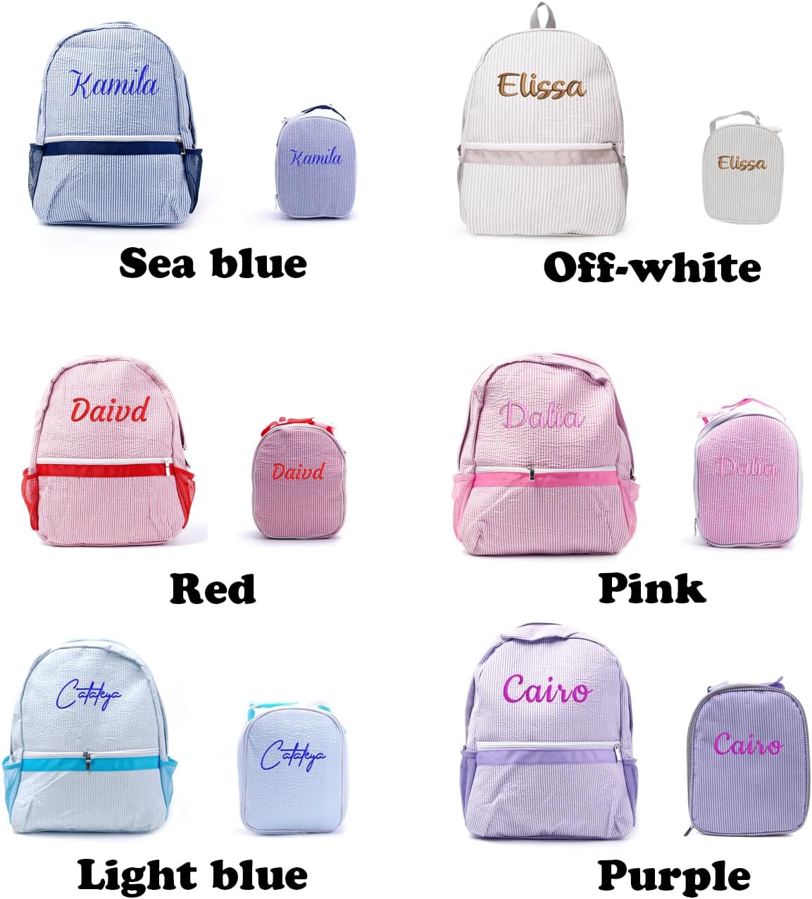 seersucker backpack, seersucker lunch box, personalized seersucker backpack, boy birthday gift, diaper bag, Pink, 2-piece set image 3