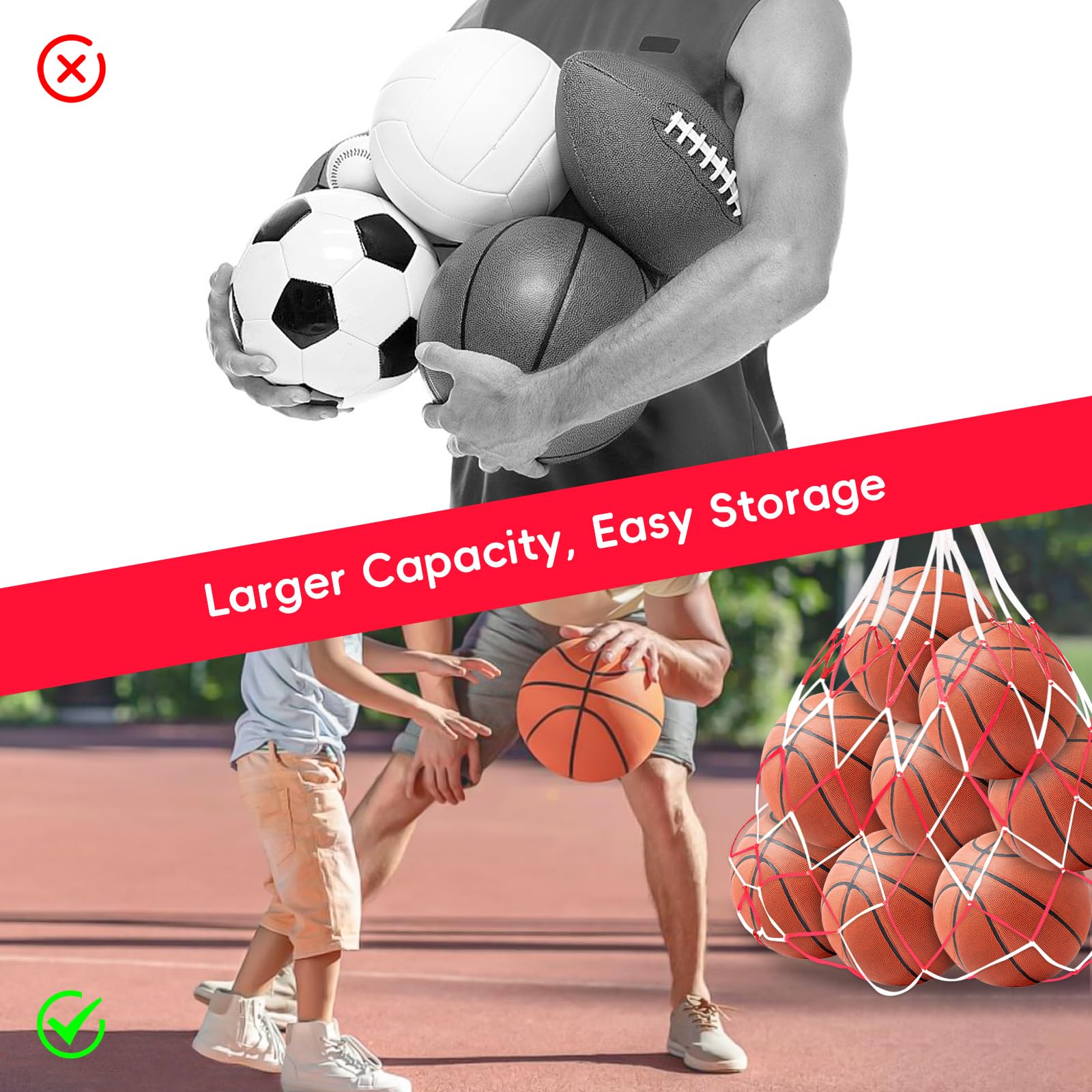 Rete Per Palloni - 2 Pezzi In Nylon, Capacità 10 Palloni | Per Calcio, Basket E Pallavolo | Trasporto Facile E Leggero - Foto 2