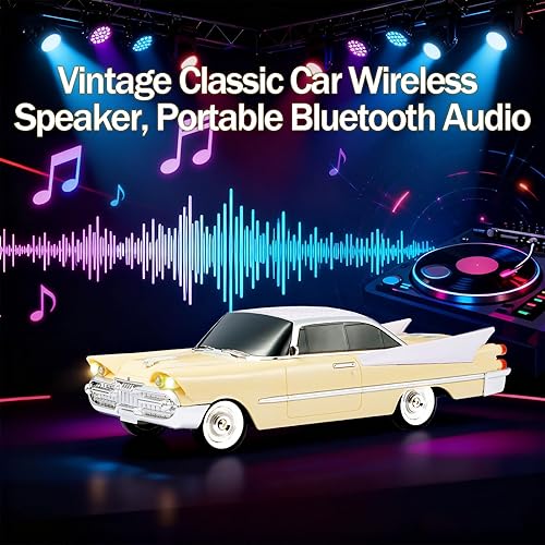 Miniatura 5 de WS-1965 Replica altavoz Bluetooth – Diseño retro de cohete coche, sonido HD, TWS, luces LED de fiesta, radio FM, reproducción USB/TF, micrófono
