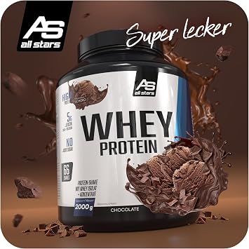 ALL STARS Whey Protein (2 kg Chocolate) Creamy Protein Shake with Whey Isolate + Whey Concentrate High-Quality Protein Powder with Approx. 22 g Protein / Serving 2000 g