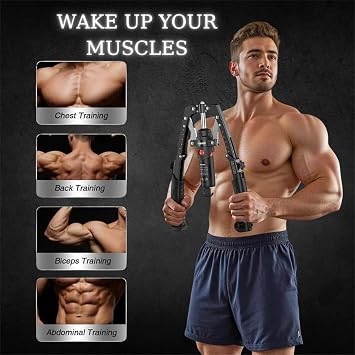 Chest Press Machine, Hydraulic Power Twister, Adjustable 22-440lbs, Hydraulic Power Arm Trainer Chest Workout, with AB Roller Wheels & Hooks, for Men Women