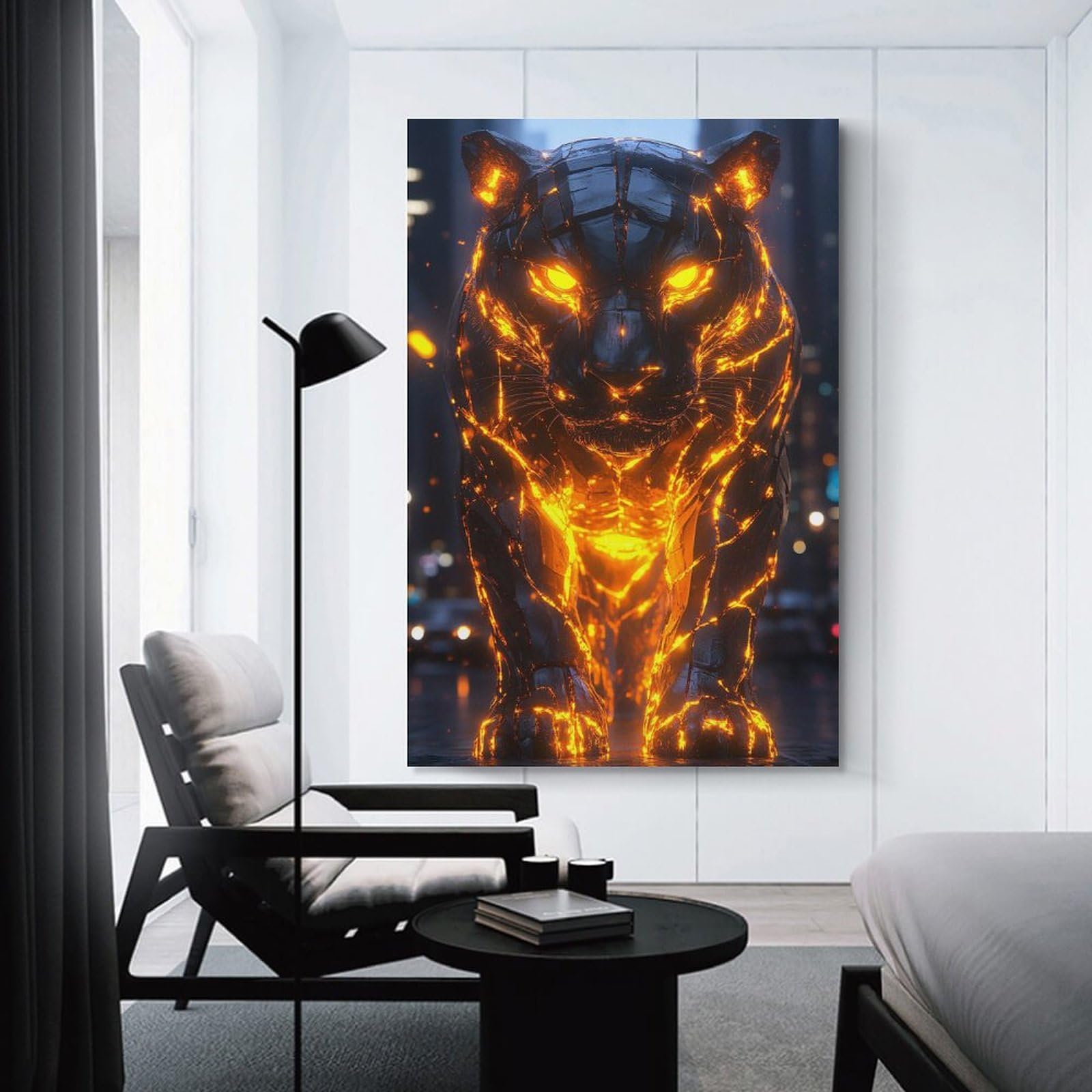 Junmoney Glowing Tiger in Cityscape Home Decor Wall Art 16x24inch(40x60cm), for Living Room, Bedroom Or Home Office, Decorative Present for New Homes