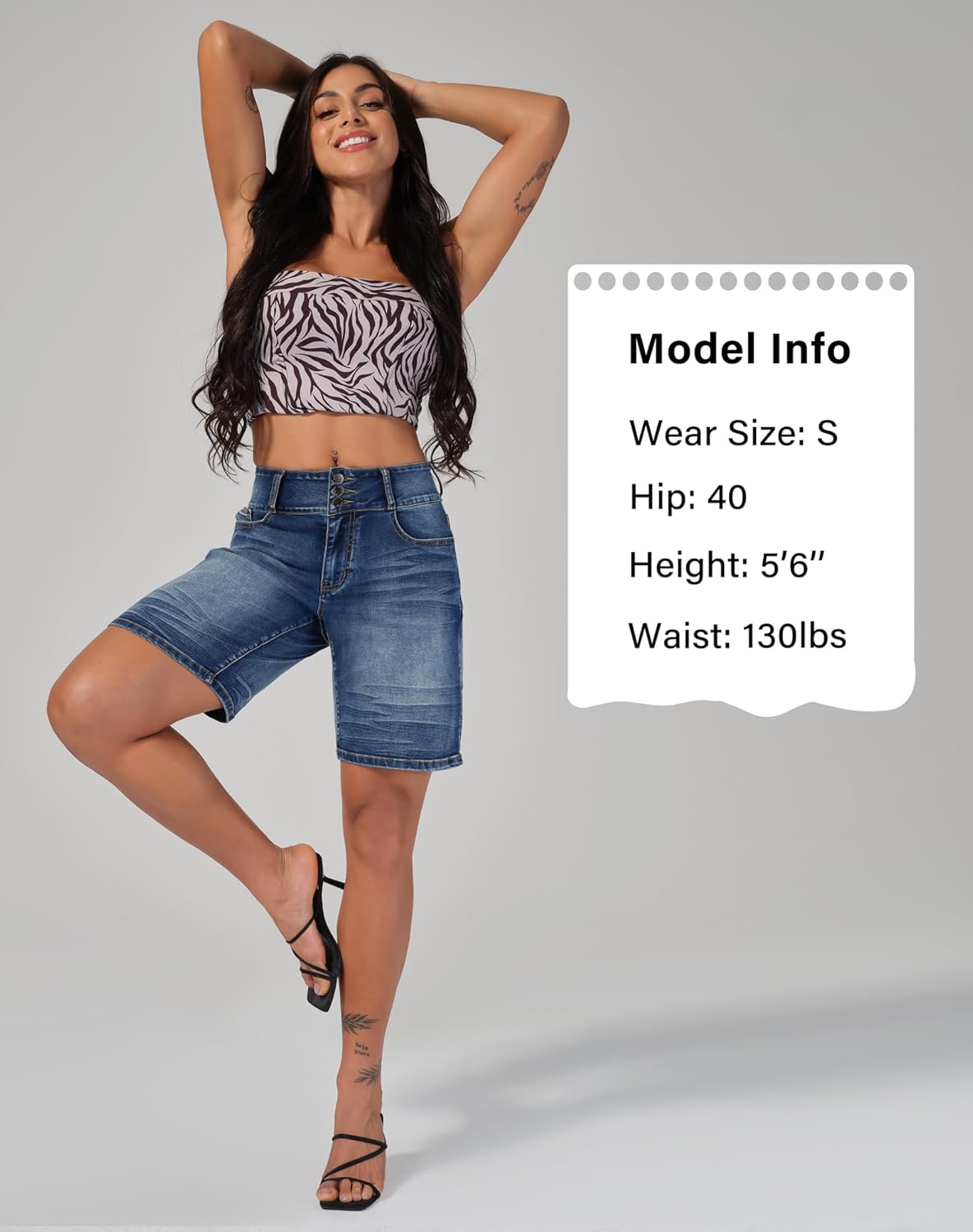 roswear Women's Stretchy Wide Leg High Waisted Frayed Hem Long Jean Shorts - Image 5