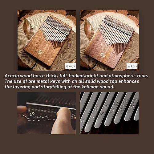 Miniatura 3 de Hluru Kalimba - Piano de pulgar para adultos y niños, tono de interpretación con kalimba partituras (madera de nogal de 21 teclas)