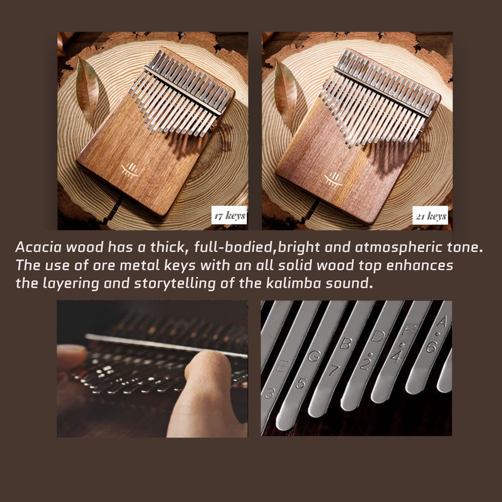 Hluru Kalimba - Piano de pulgar para adultos y niños, tono de grado de interpretación con partituras de kalimba (madera de nogal de 17 teclas)