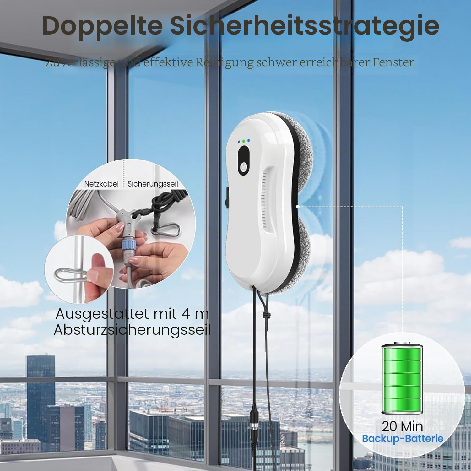 Fensterputzroboter 5600Pa, Fensterputzroboter mit Sprühfunktion, Fensterreiniger Roboter mit Fernbedienung, 3 Reinigungswege, Intelligente Navigation und Kantenerkennungssystem