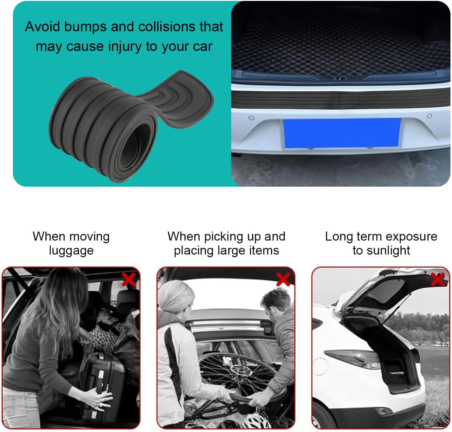 Car Rear Bumper Protector, Resistant Trunk Door Entry Guards, Anti Slip Auto Doors Entry Guards Door Sill Protector, Universal Rubber Edge Step Dust Sticker for Cars SUVs (40.9×3.5 inch)