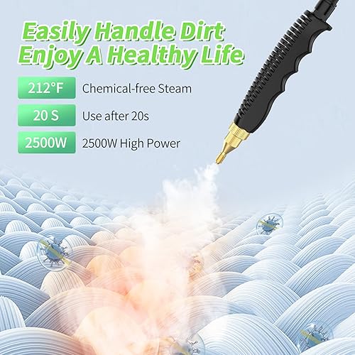 Miniatura 2 de Limpiador de vapor de mano limpiador de vapor de alta presión de 2500 W con 3 cabezales de cepillo vaporizador de calentamiento rápido de alta