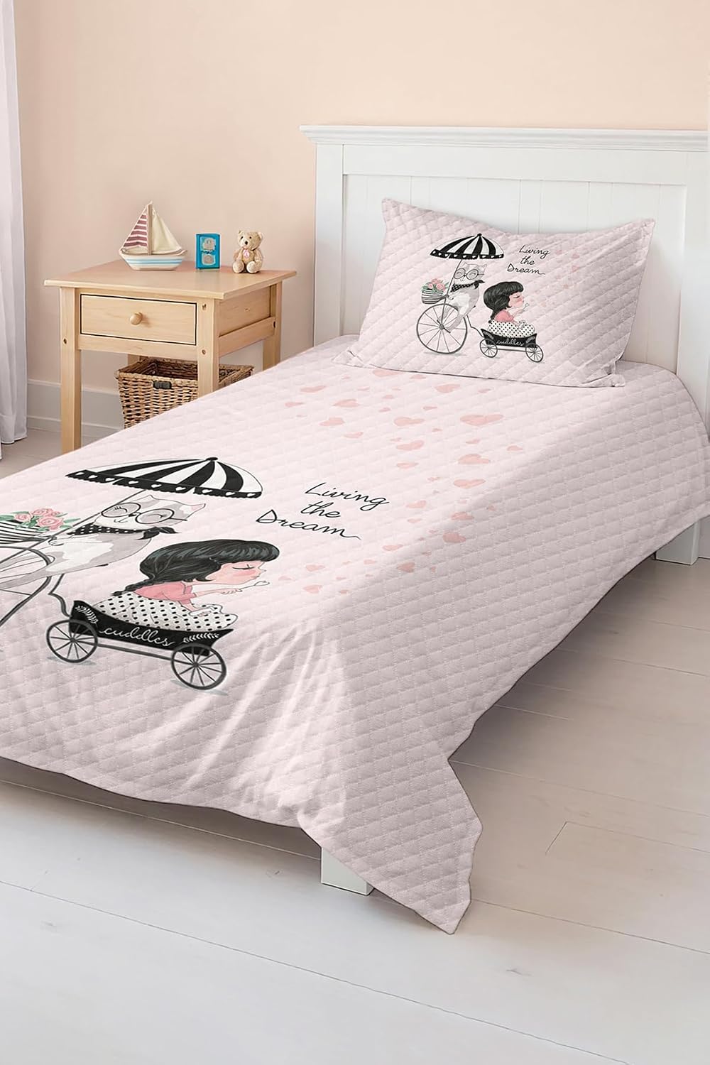 SODEF Bedding Set Twin Size Heart Pattern Kids and Teens Room Lightweight Quilt Set, Includes 1 Quilt Cover and 1 Pillowcase, Fade Resistant, Multicolor - Multicolor, One Size