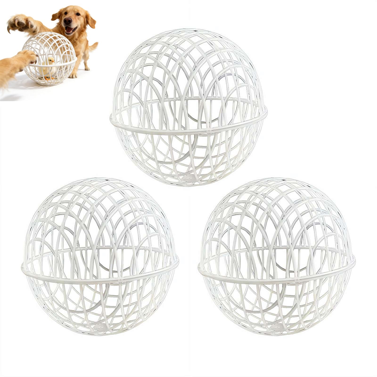 3 Pack Chicken Ball Cage, Movable Rollings Safety Coop for Free Range, Plastic Detachable Orb for Chickens, Rabbits, Ducks, Birds, Prevents Dog Bites and Horse Trampling, Outdoor Farm Use (White50cm)