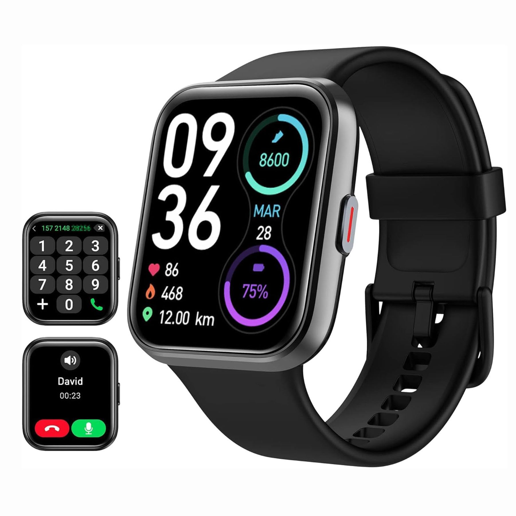 Tensky Reloj Inteligente Hombre con Llamadas y Voz de Alexa, Whatsapp Notificaciones, 1.85" Smartwatch Hombre 110 Modos Deportes 3 ATM SpO2/Pulsómetro/Monitor de Sueño Pulsera para iPhone Android Carbonfree Certified