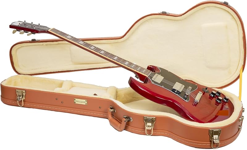 Estuche para guitarra eléctrica estilo Gibson SG de la serie Crossrock Relief | Acabado en madera roja tallada, interior de felpa marfil, candado (CRW630SGRO)