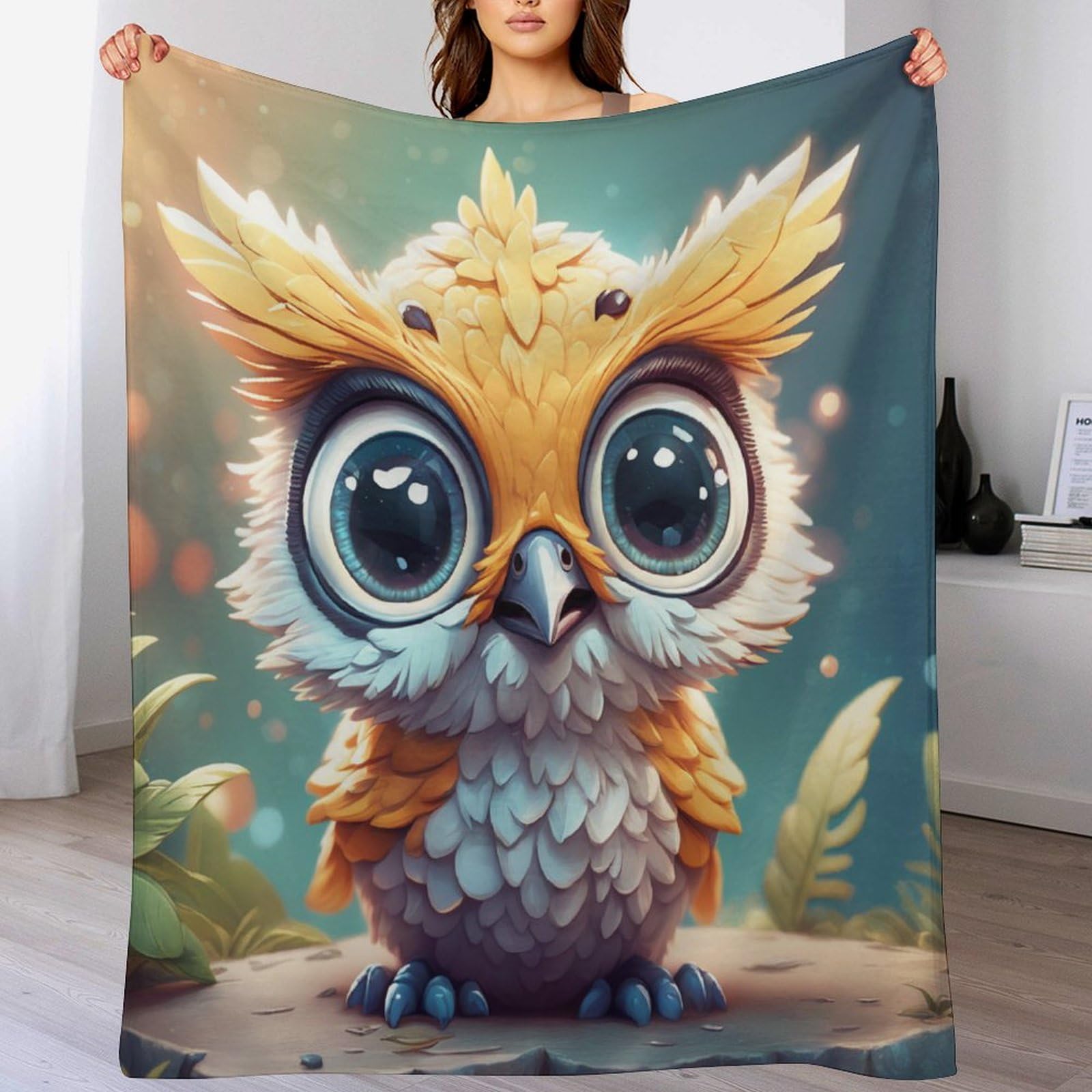 Couverture en flanelle Hibou Polaire contre le froid sur le canapé lit