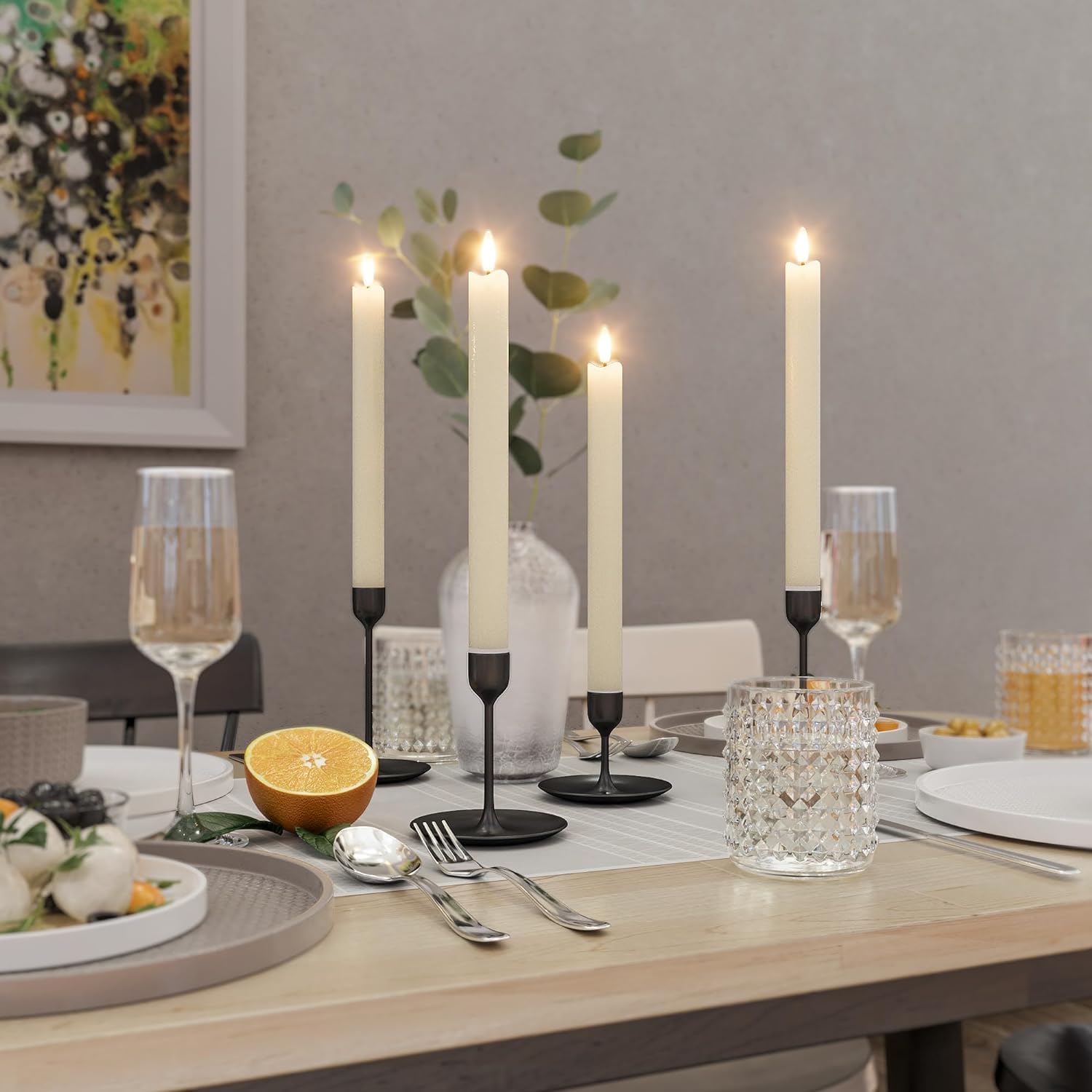 Eldnacele Bougies LED rechargeables avec télécommande, bougies à LED sans flamme à effet flamme vacillante fonctionnant à piles, bougies de dîner en cire véritable pour décorations de Noël