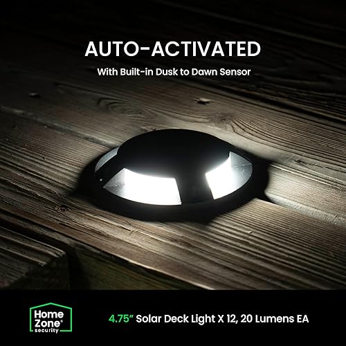 Miniatura 3 de Home Zone Paquete de 12 Luces Solares para Terraza al Aire Libre, Negro, 120 Lúmenes Total, Impermeable, del Anochecer al Amanecer, Carcasa