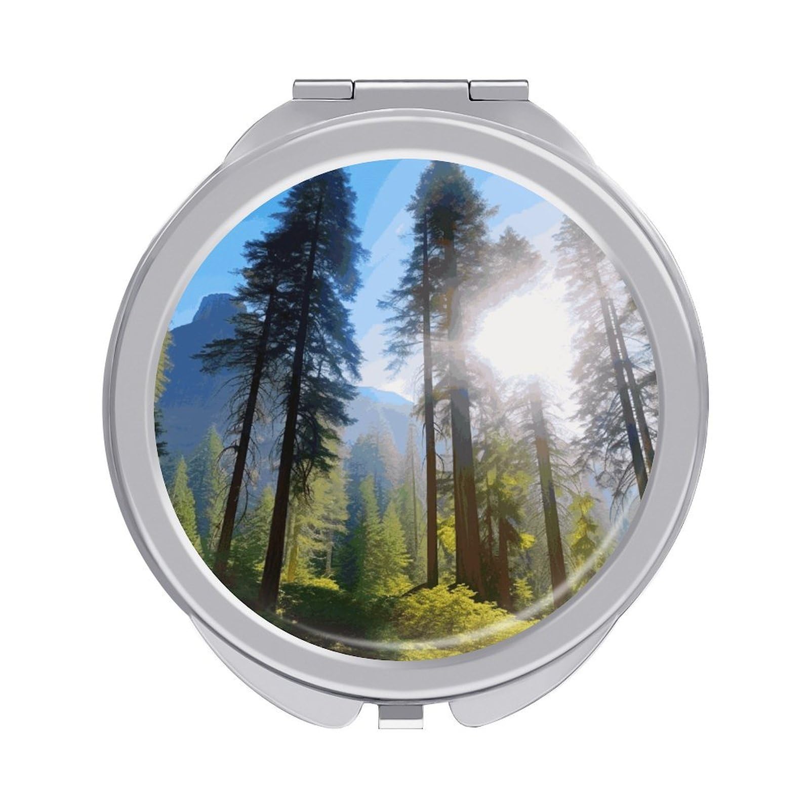 Fekiloot Style National Parks Sunshine Trees Travel Makeup Mirror Handheld Compact Mirror Portable Pocket Mirror Double-Sided 1X/2X Magnifying For Handbag And Purses