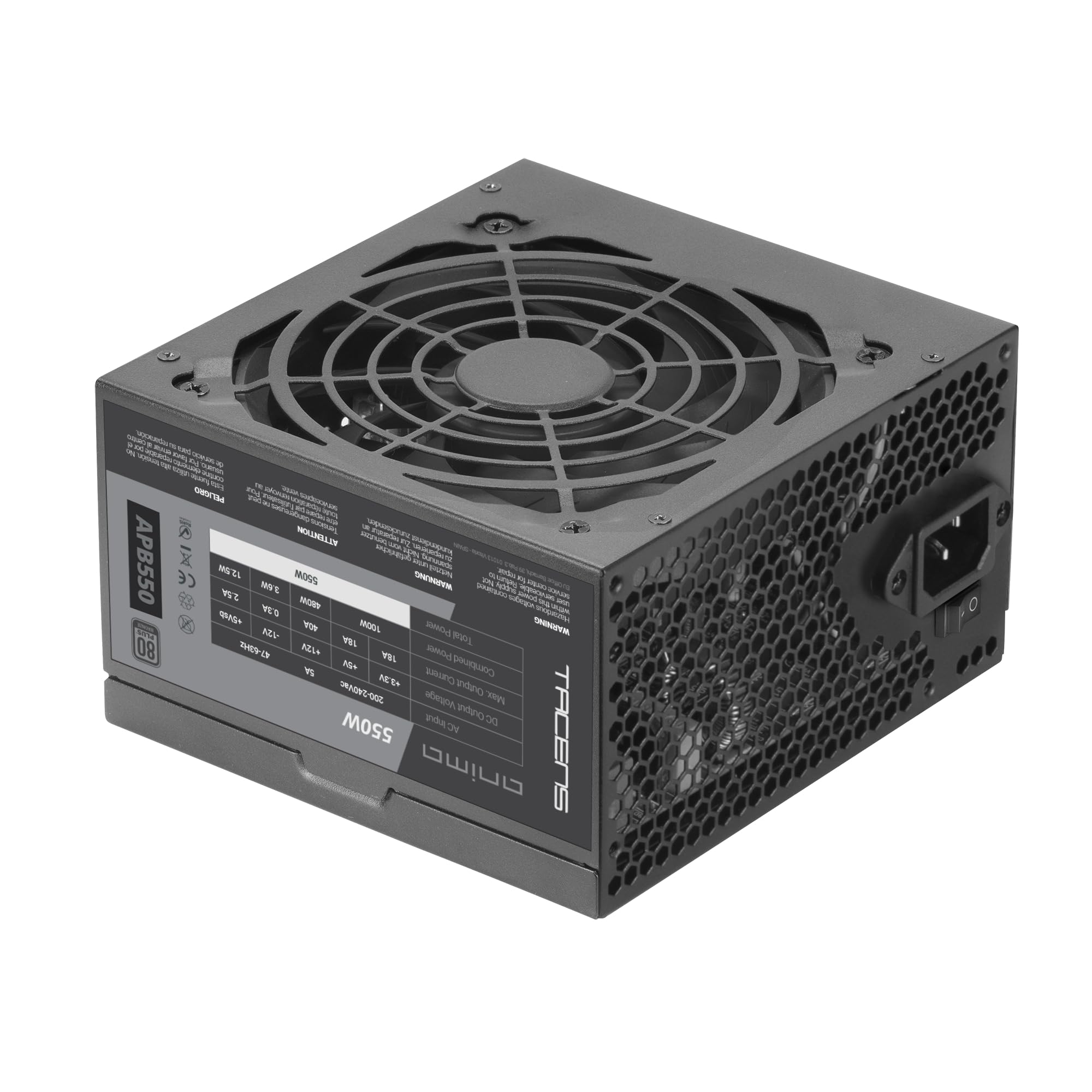 Tacens Anima APB550, Fuente Alimentación PC ATX 550W, 80Plus Bronze 85%, Tecnologías SMD y DC-DC, Ventilador Ultra-silencioso 12cm, Condensadores Japoneses 105º, Cables Premium Texturizado, Negro