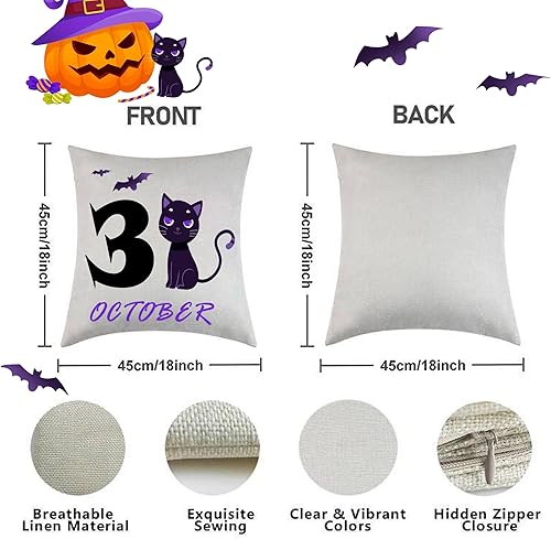 Miniatura 7 de Juego de 4 fundas de almohada de Halloween de 18 x 18 pulgadas para decoración de Halloween, decoración de interiores y exteriores, suministros de
