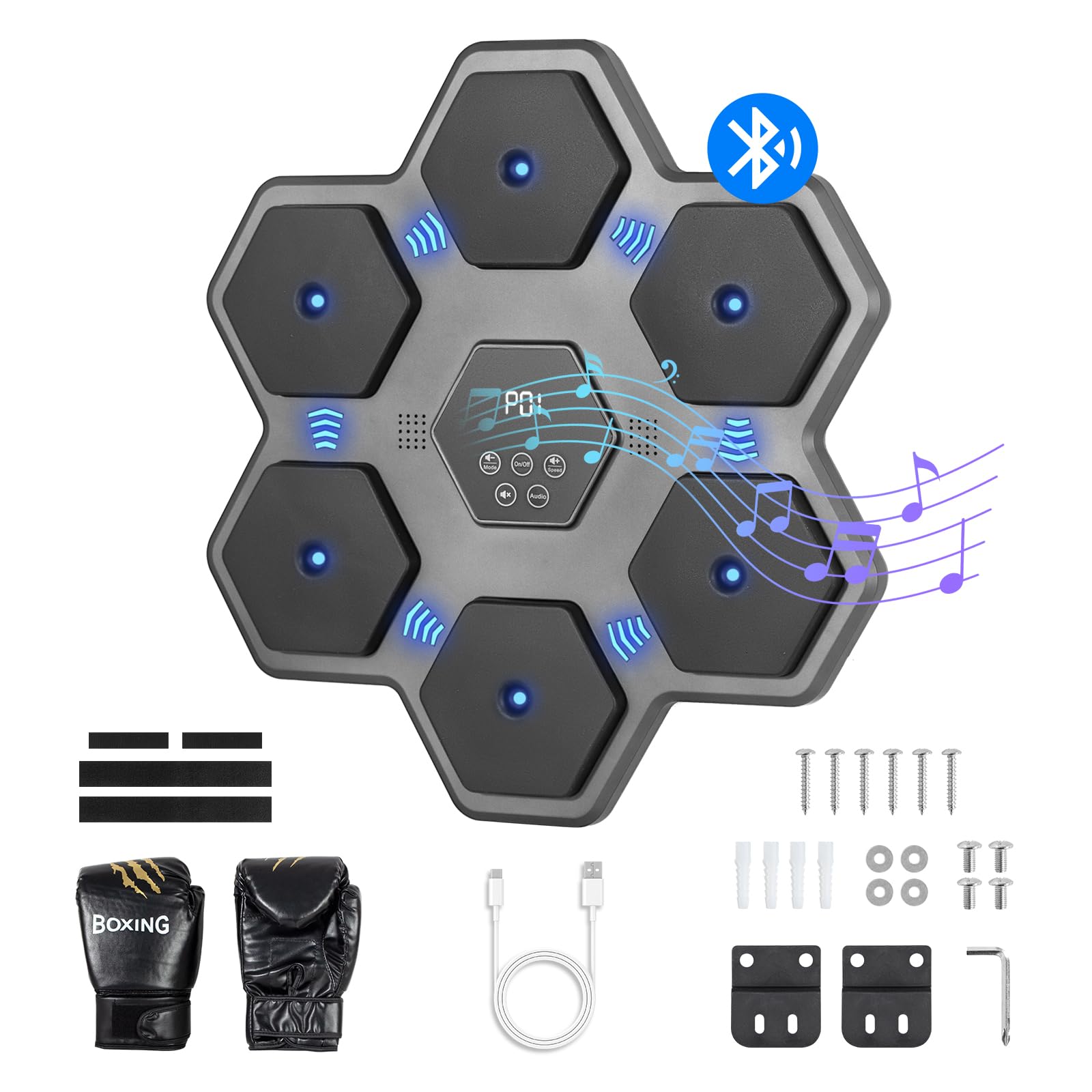 Bluetooth music boxing machine avec gants et cible de boxe murale électronique - 8