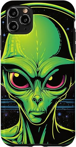 Vista 25 de iPhone 15 Pro Max Cute Green Alien Head UFO Space Face Alien Case
