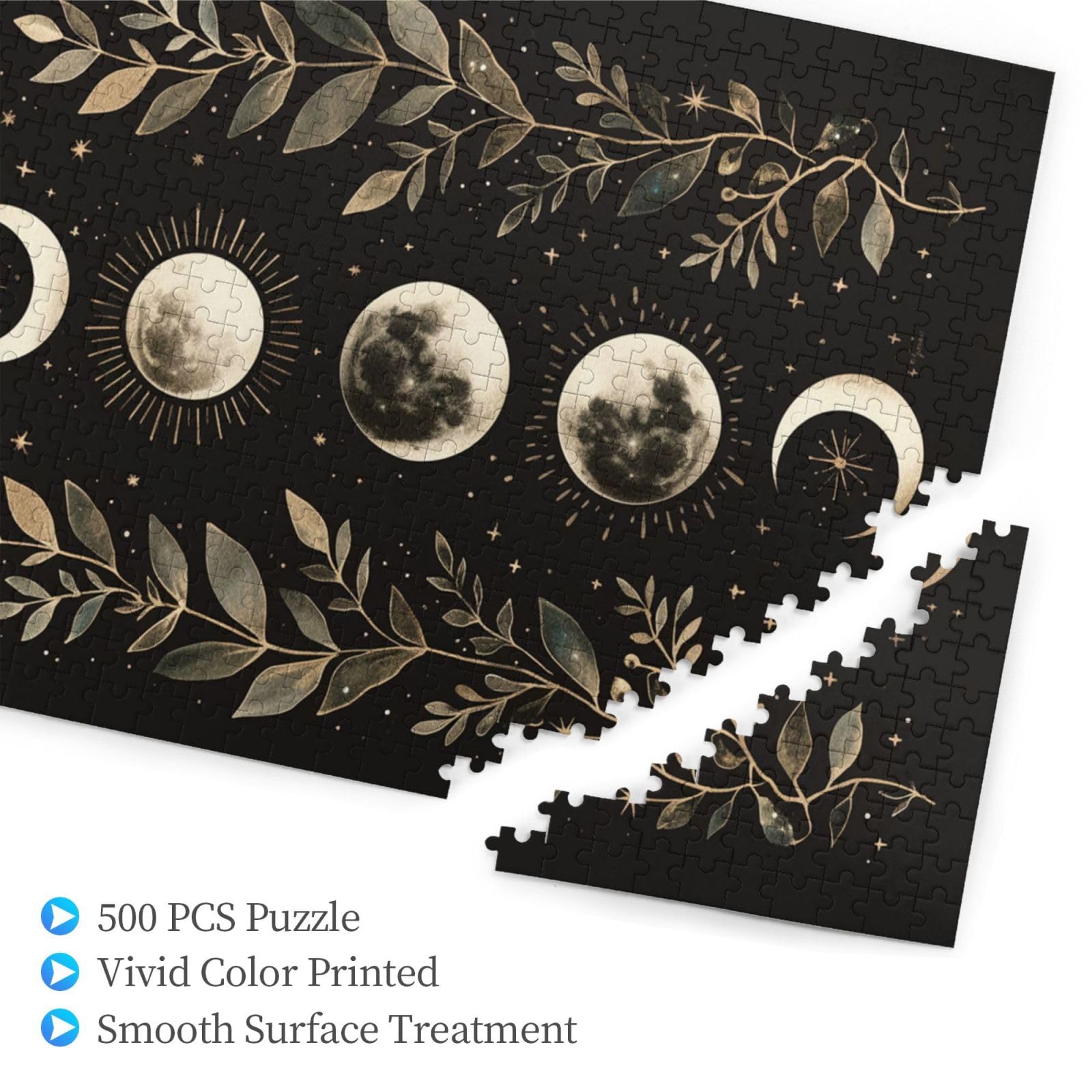 Moon Phases Leaves Mystical and Elegant 500 Piece Jigsaw Puzzle Wood Puzzles for Adults Teens Family Friends Educational Toys Gift - Image 3