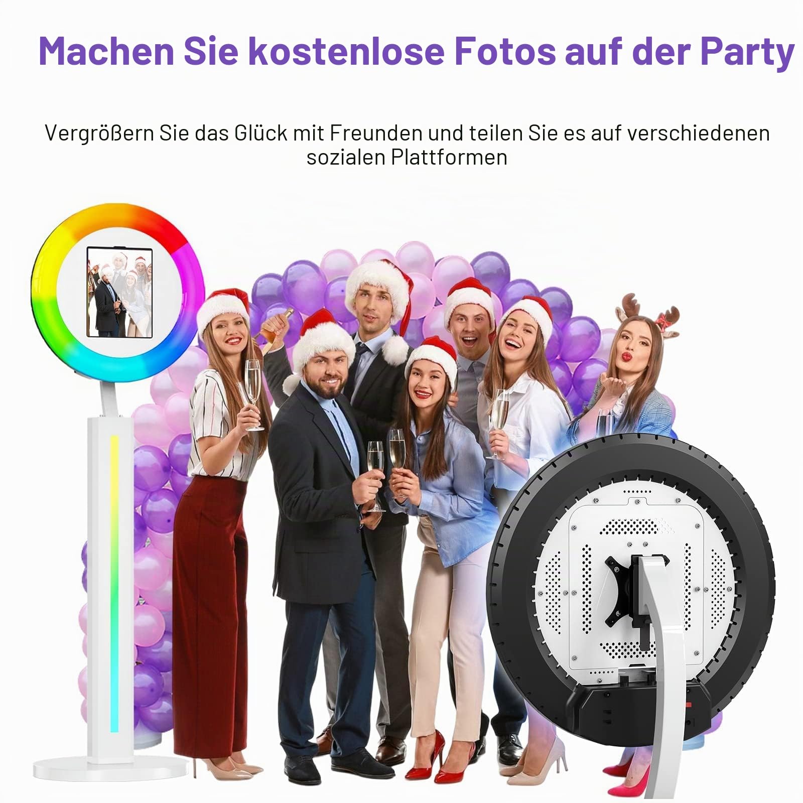 MWE Photo Booth Machin mit Flightcase, Unterstützung Software und Fernsteuerung, Geeignet für Partys, Hochzeiten, Verleihindustrie, YouTube, Video, Tiktok (Lichtleiste, Weiß)