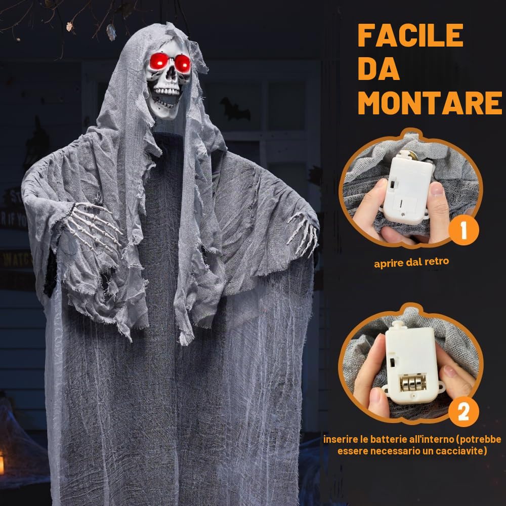 JOYIN 170cm animato hanging urlando fantasma decorazione, scheletro di halloween grim reaper per haunted house prop décor