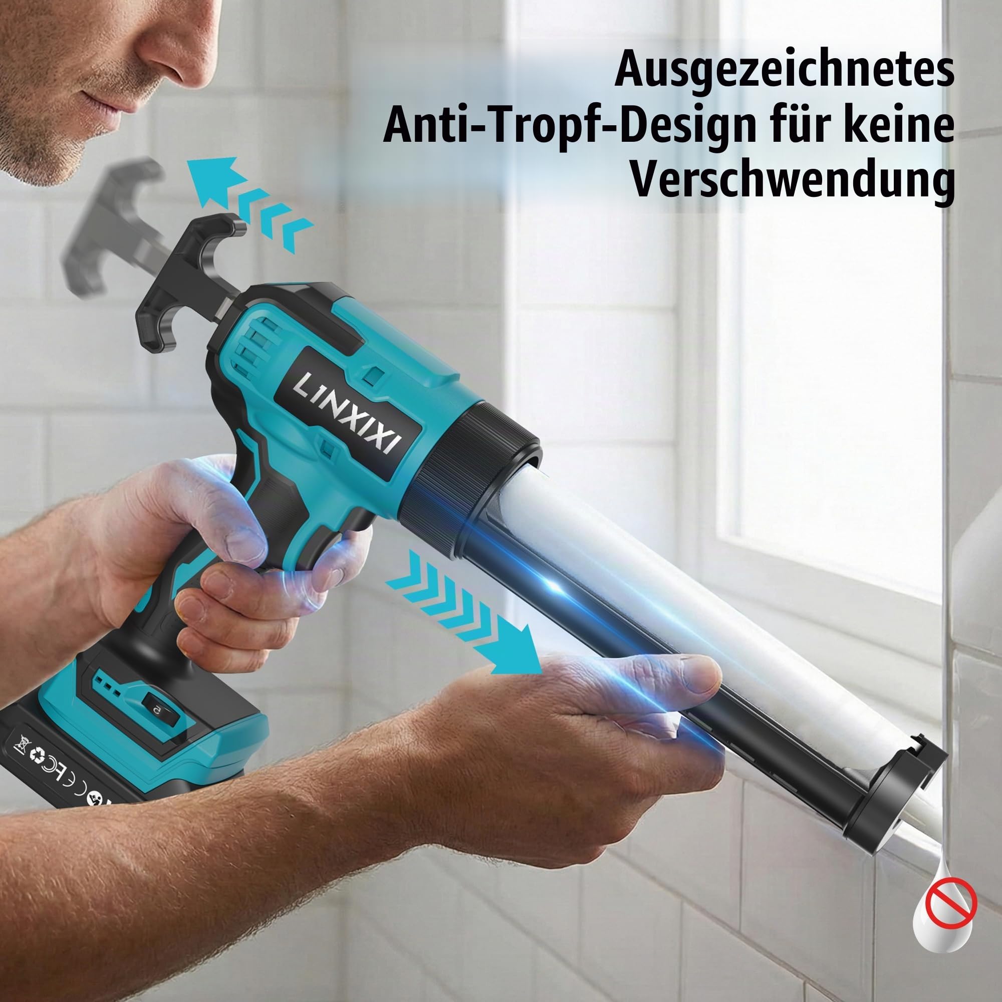 Akku Kartuschenpresse kompatibel mit Makita 18V, Elektrische Kartuschenpresse, Akku Silikonpistole mit LED, regelbare Geschwindigkeit, Anti-Tropf für Montage Reparatur (Ohne Akku)