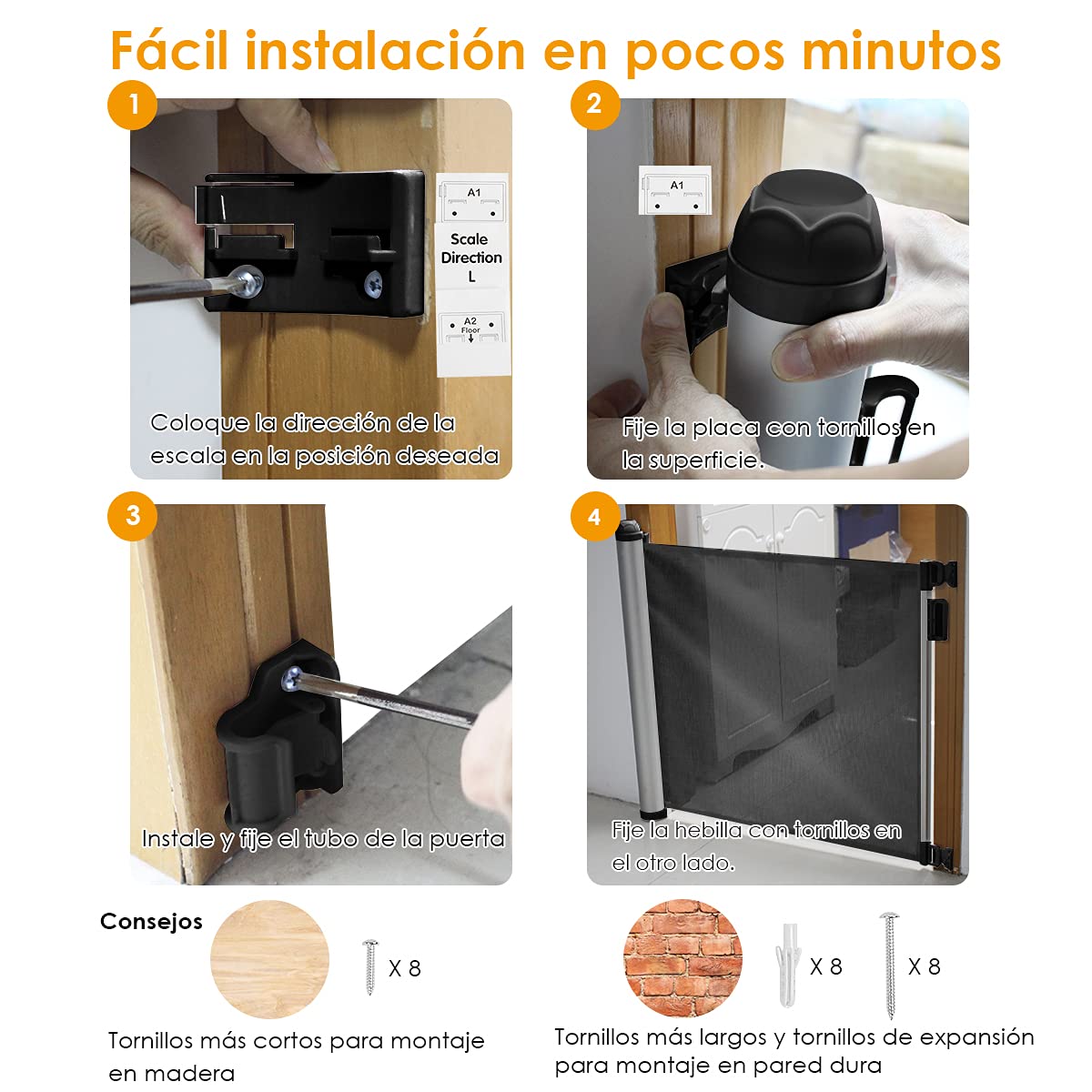 COSTWAY Barrera de Seguridad Extensible Malla para Niños y Mascotas Rejilla de Protección de Puerta y Escalera (Gris Oscuro)