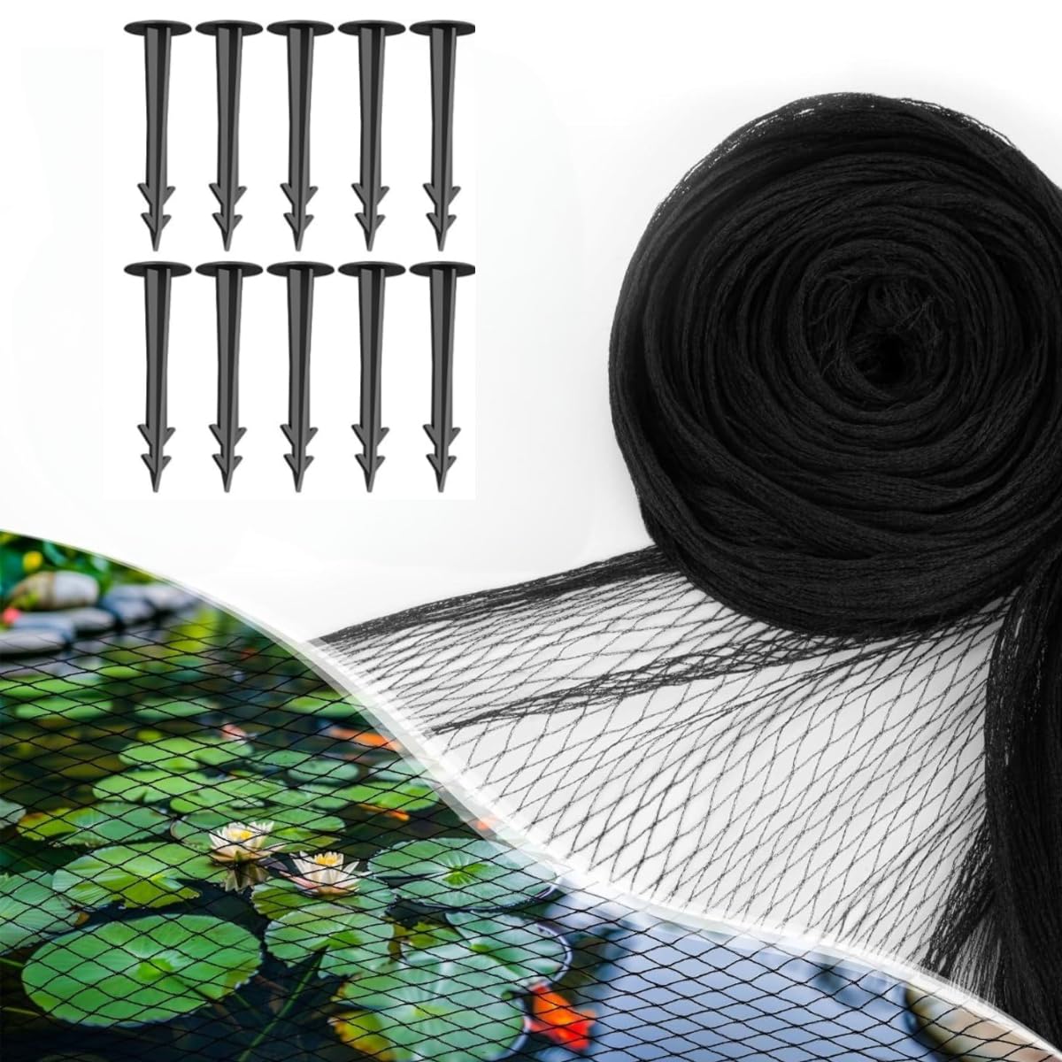 Teichnetz Feinmaschig, 2M x 5M Vogelschutznetz Engmaschig Vogelnetze mit 10 Stück Bodenanker UV-beständiges Taubennetz für Garten, Obstbäume, Gemüsebeete Teiche, Robustes Schutznetz gegen Vögel Laub