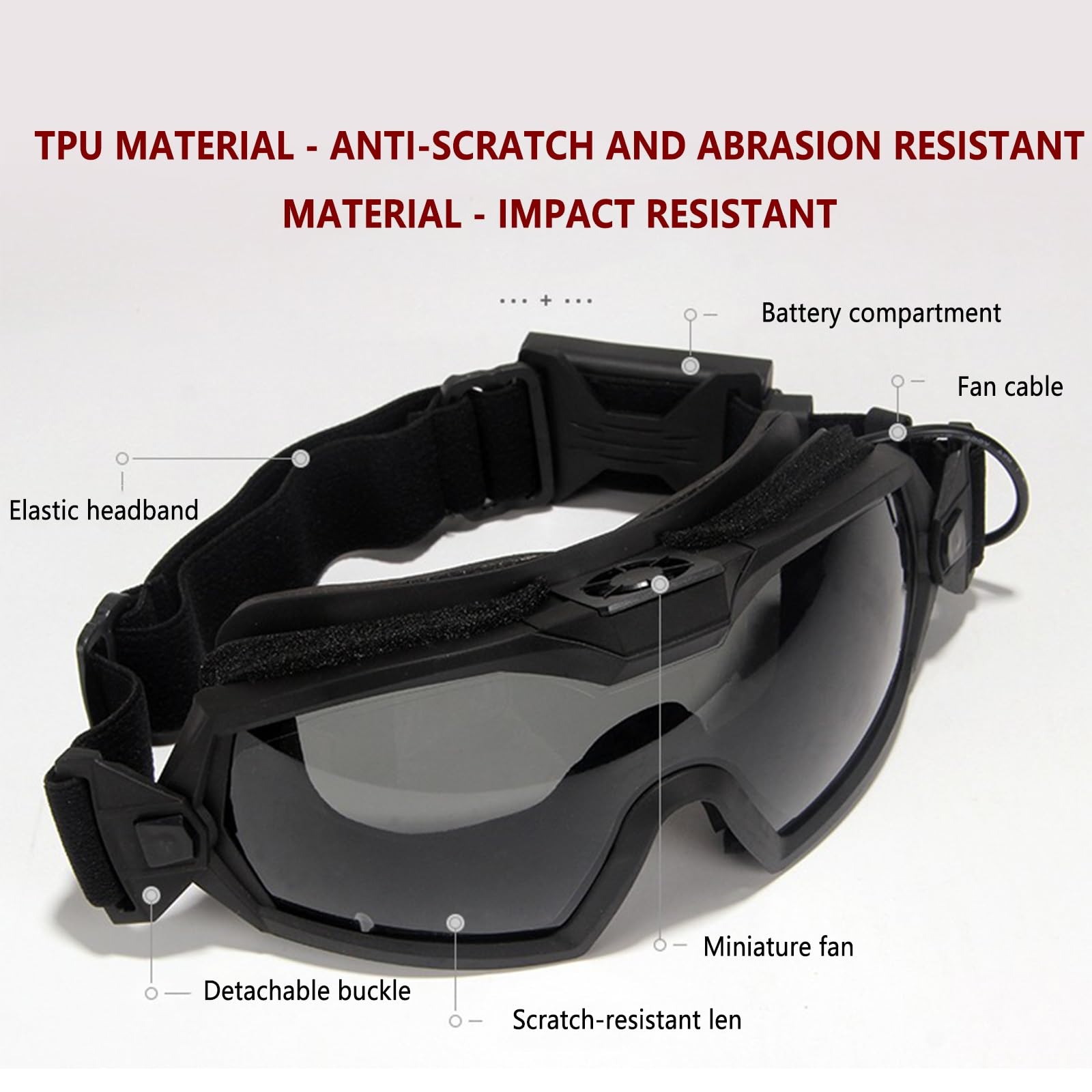 Occhiali Tattici Antiappannamento, Occhiali di Sicurezza HD con Ventola Ventilata Antiappannamento Attiva, Antiurto, Anti-ultravioletti, per Giochi di Tiro Tattici CS Airsoft Paintball